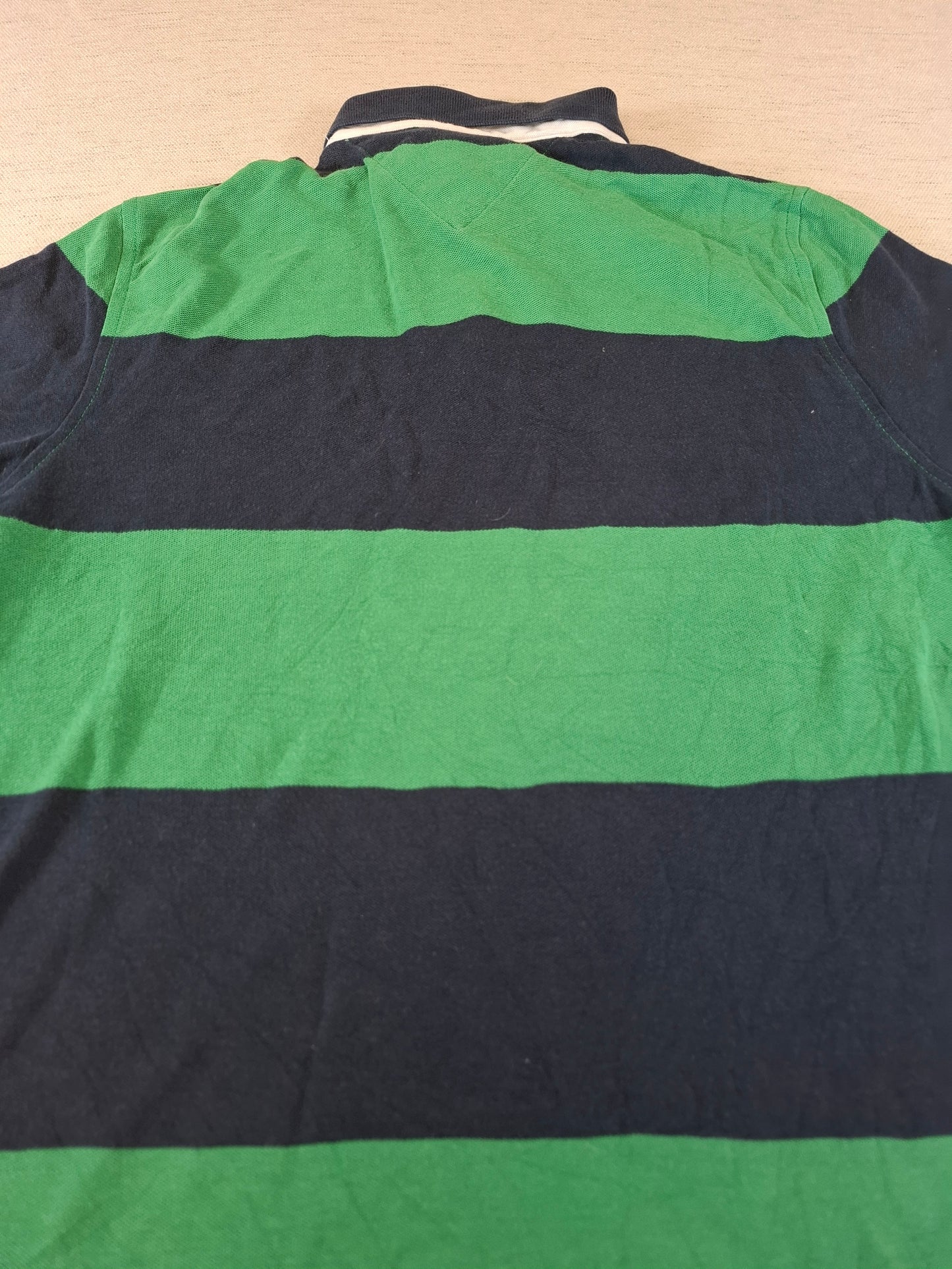 001254 Tommy Hilfiger Polo shirt size S Navy/ Green striped