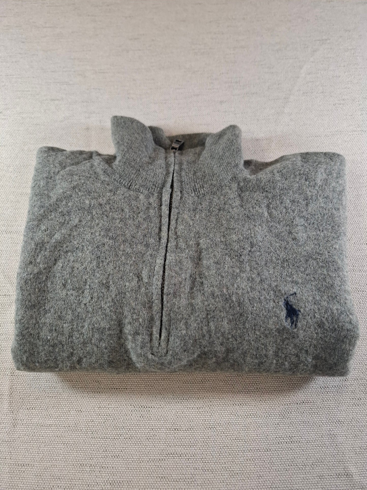 000496 Polo Ralph Lauren 1/4 zip sweater size S Grey Merino