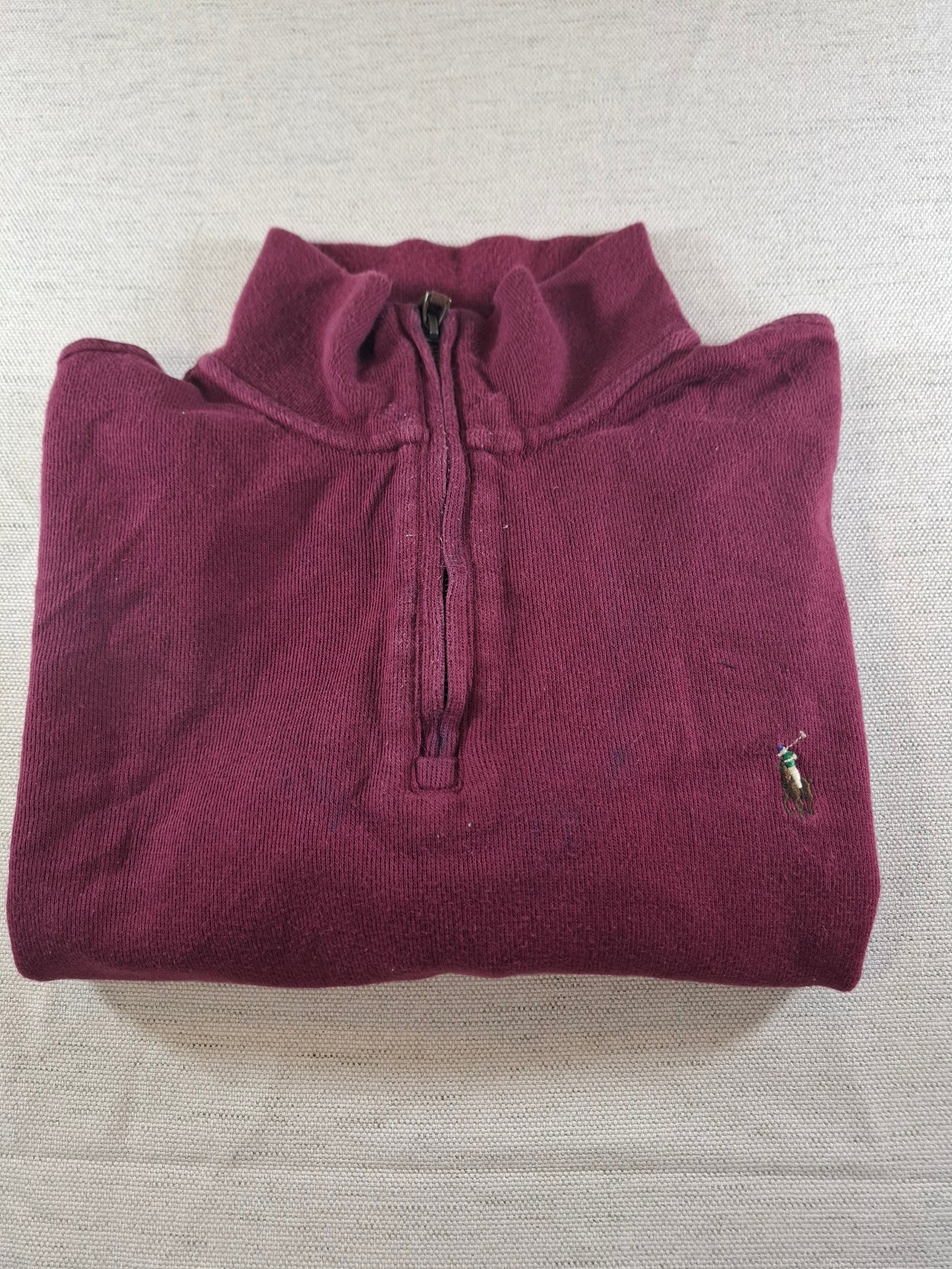 000495 Polo Ralph Lauren 1/4 zip sweater size L Burgundy