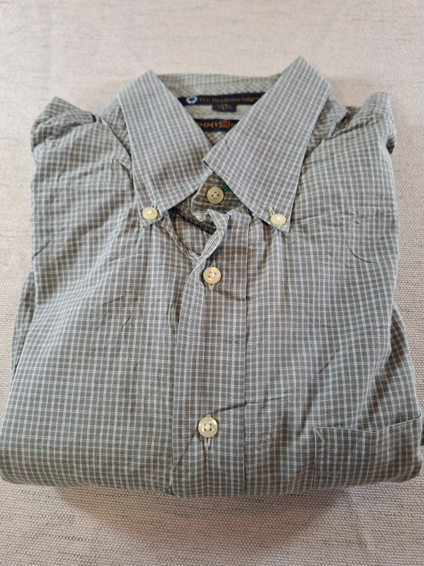 001092 Tommy Hilfiger Button down shirt size 16 / 34-35 Green/ White checkered