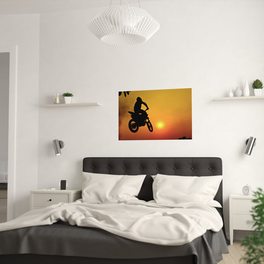 Dirt bike Satin Posters (210gsm) into the sunset.