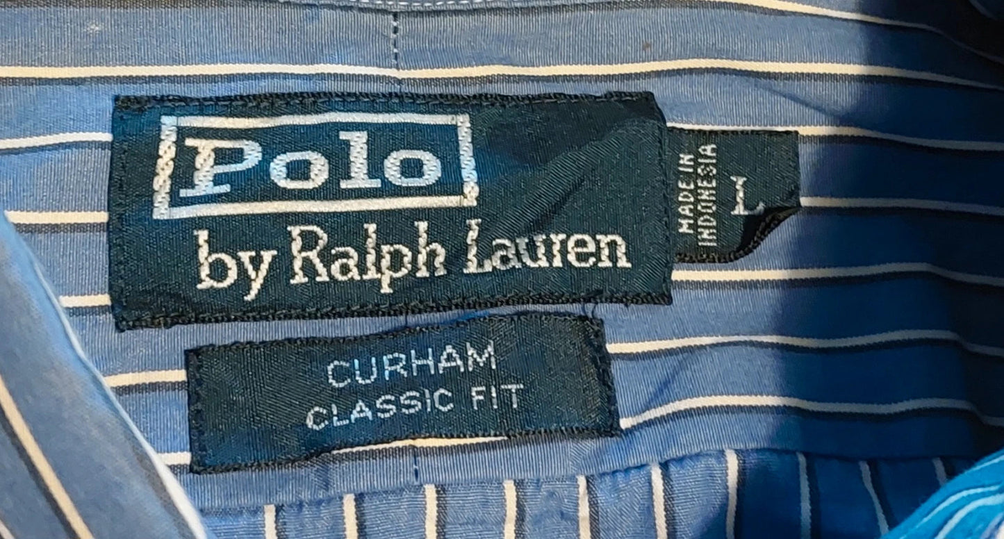 Polo Ralph Lauren overhemd maat L blauw zwart wit gestreept