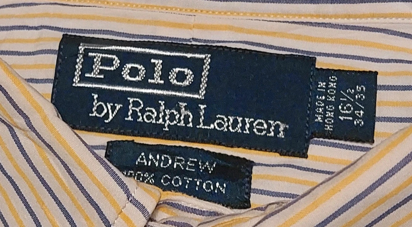 Polo Ralph Lauren overhemd maat 16,5 (L) wit blauw geel gestreept