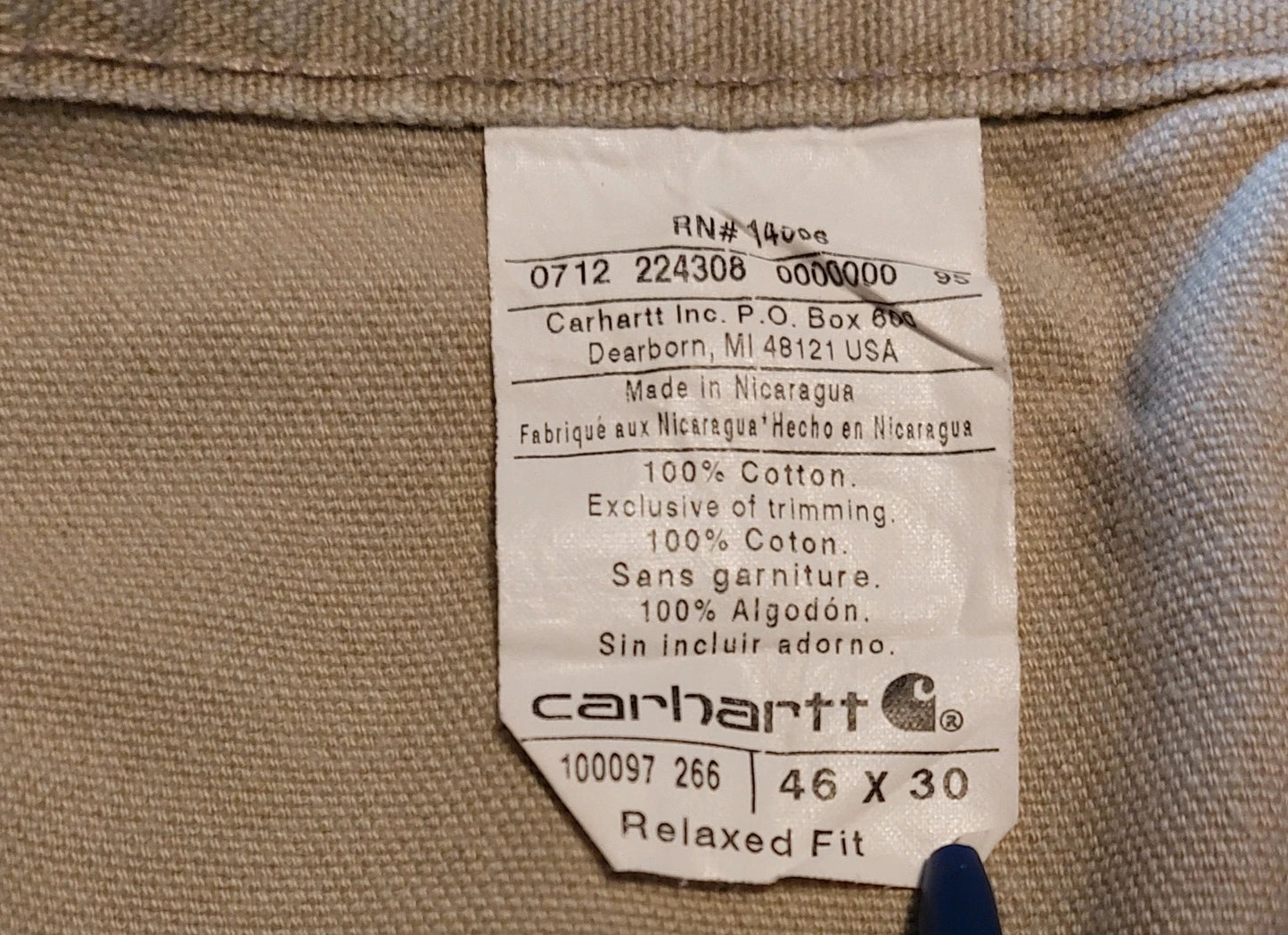 Carhartt Relaxed Fit pants 46x30 khaki