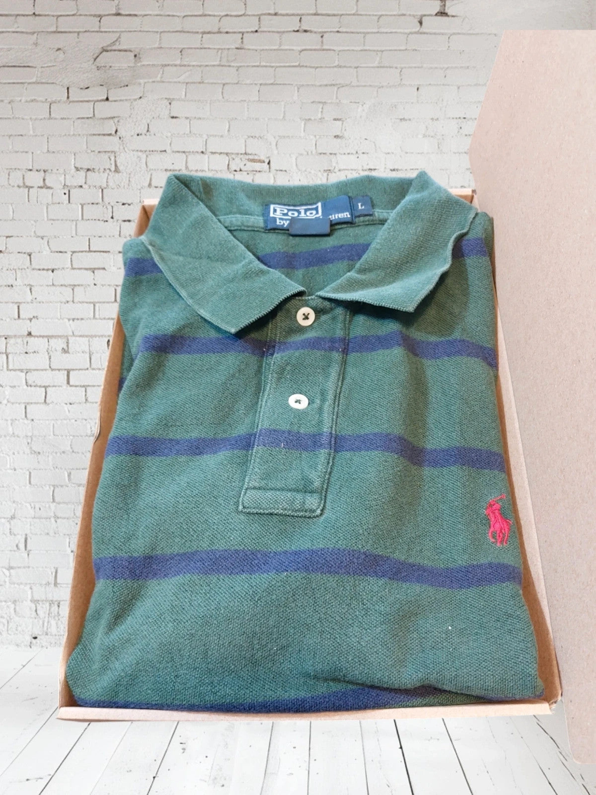 P43 Polo Ralph Lauren L blue green striped