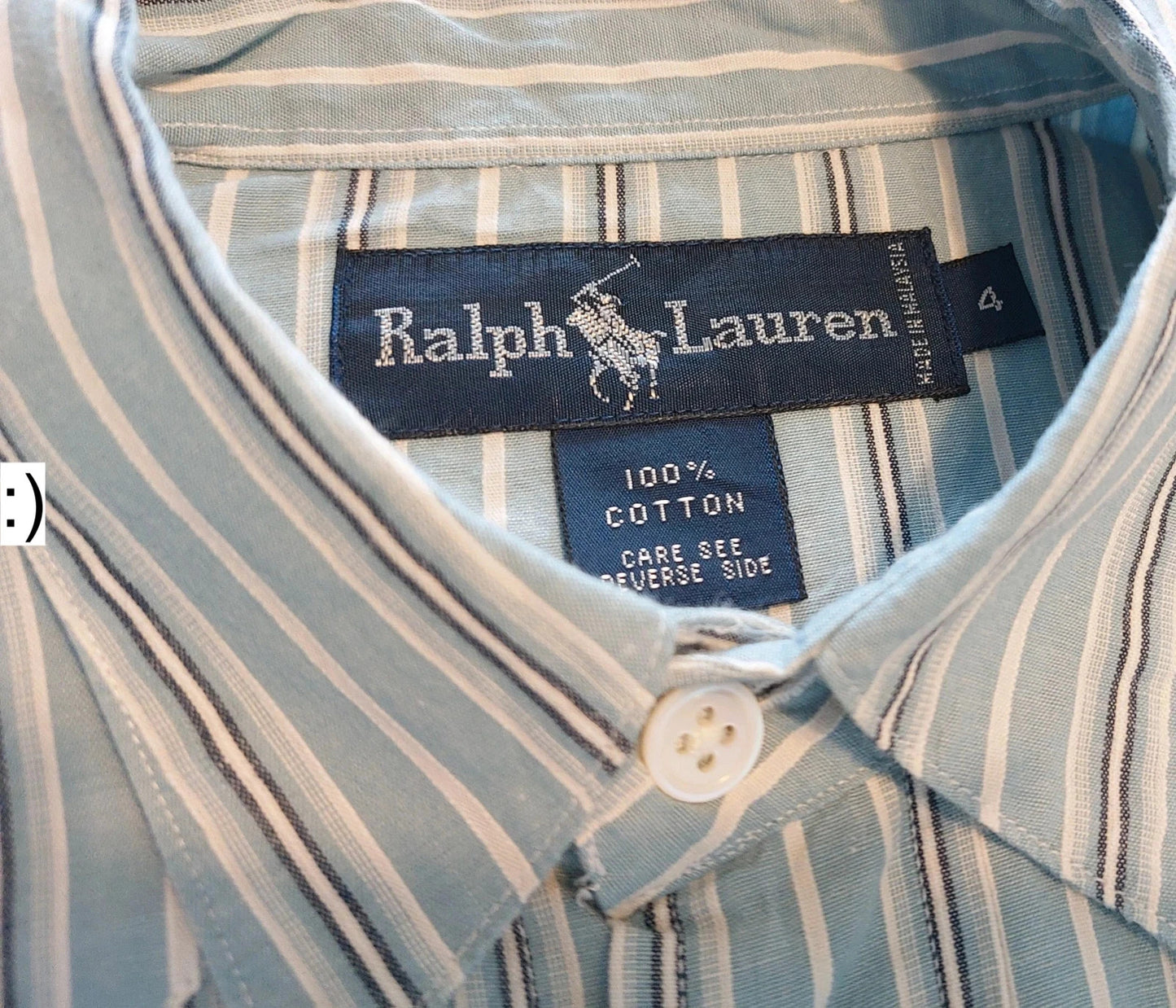 Polo Ralph Lauren overhemd maat 4 (XS) lichtblauw gestreept.