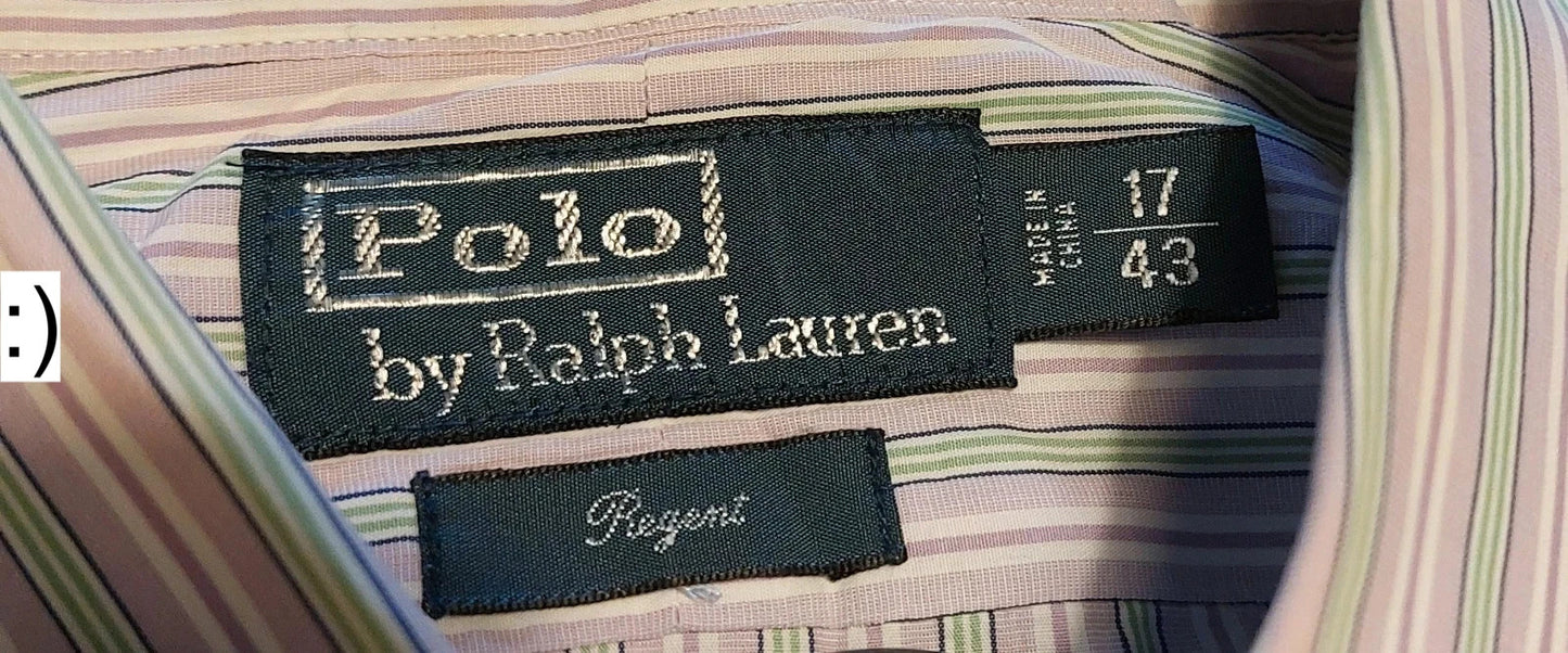 Polo Ralph Lauren overhemd maat 17 (L) roze groen gestreept