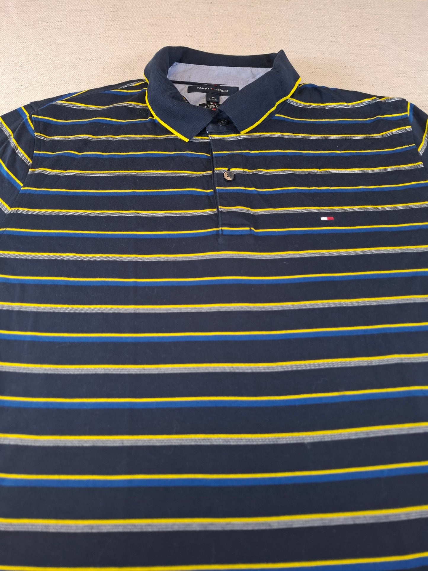 001238 Tommy Hilfiger Polo shirt size L Navy/ Multicolor