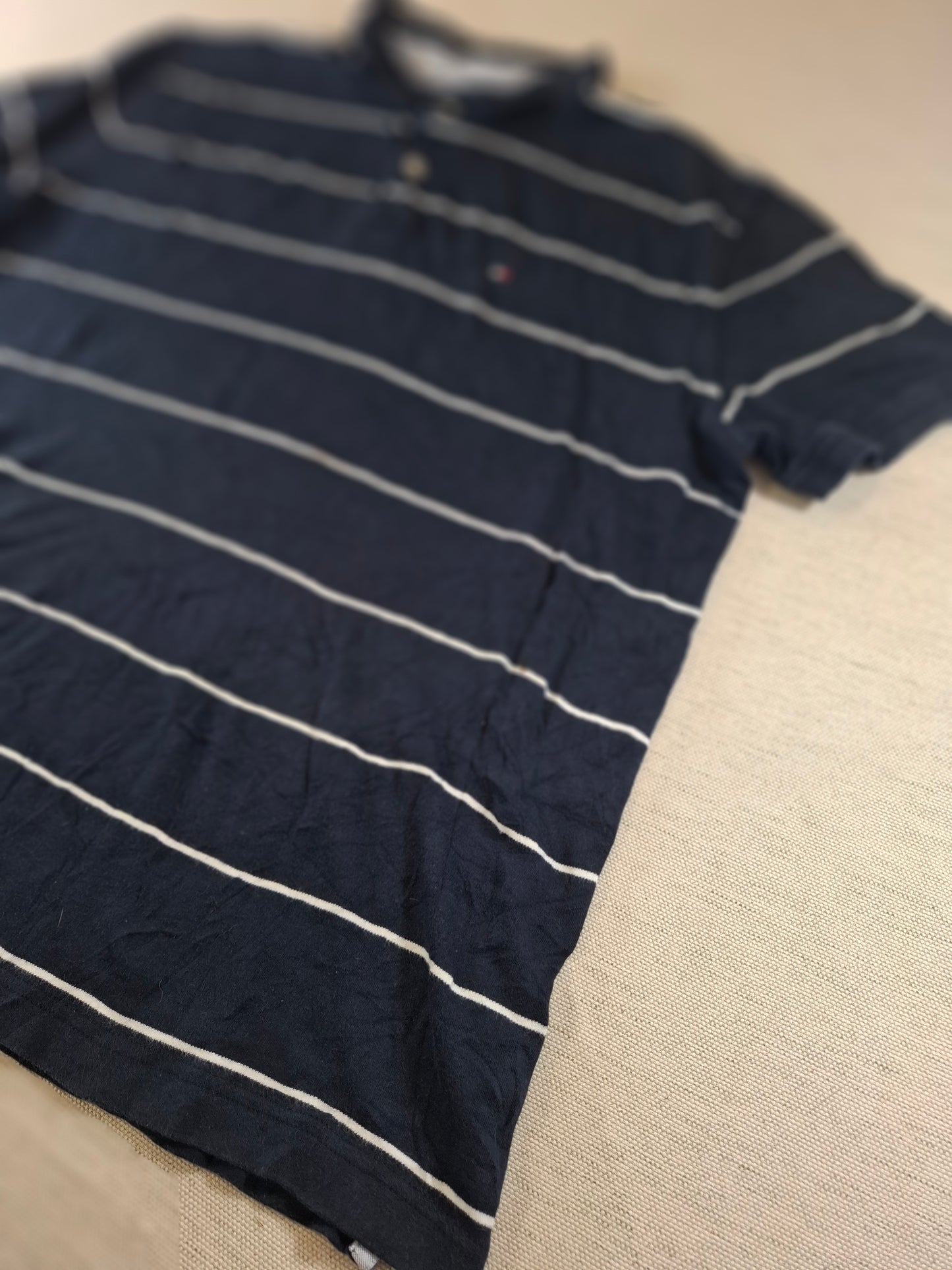 001253 Tommy Hilfiger Polo shirt size XL Navy/ White striped