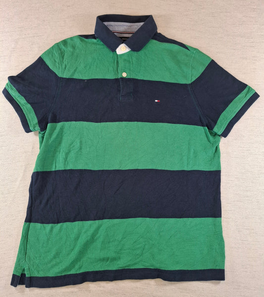 001254 Tommy Hilfiger Polo shirt size S Navy/ Green striped