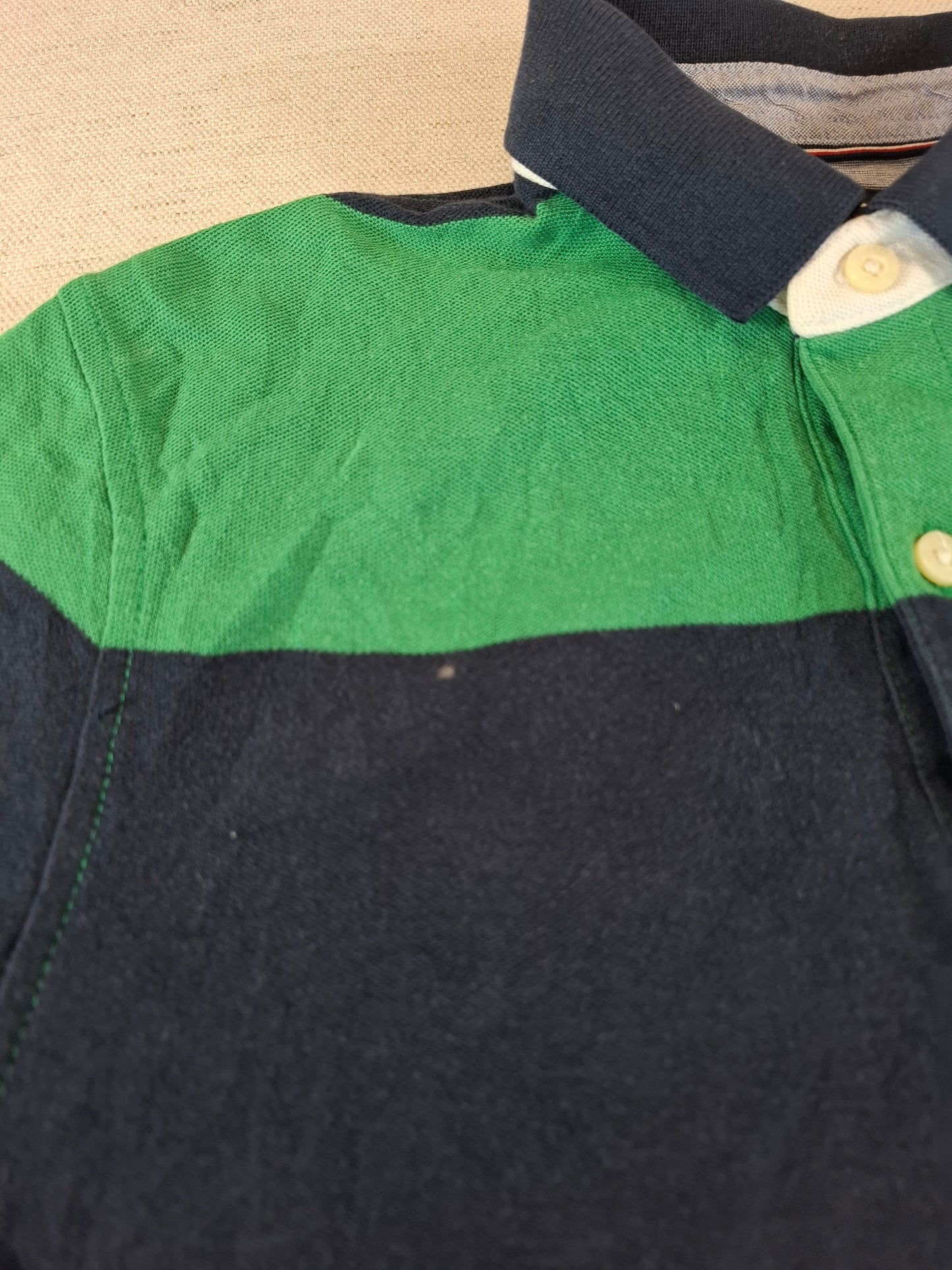 001254 Tommy Hilfiger Polo shirt size S Navy/ Green striped