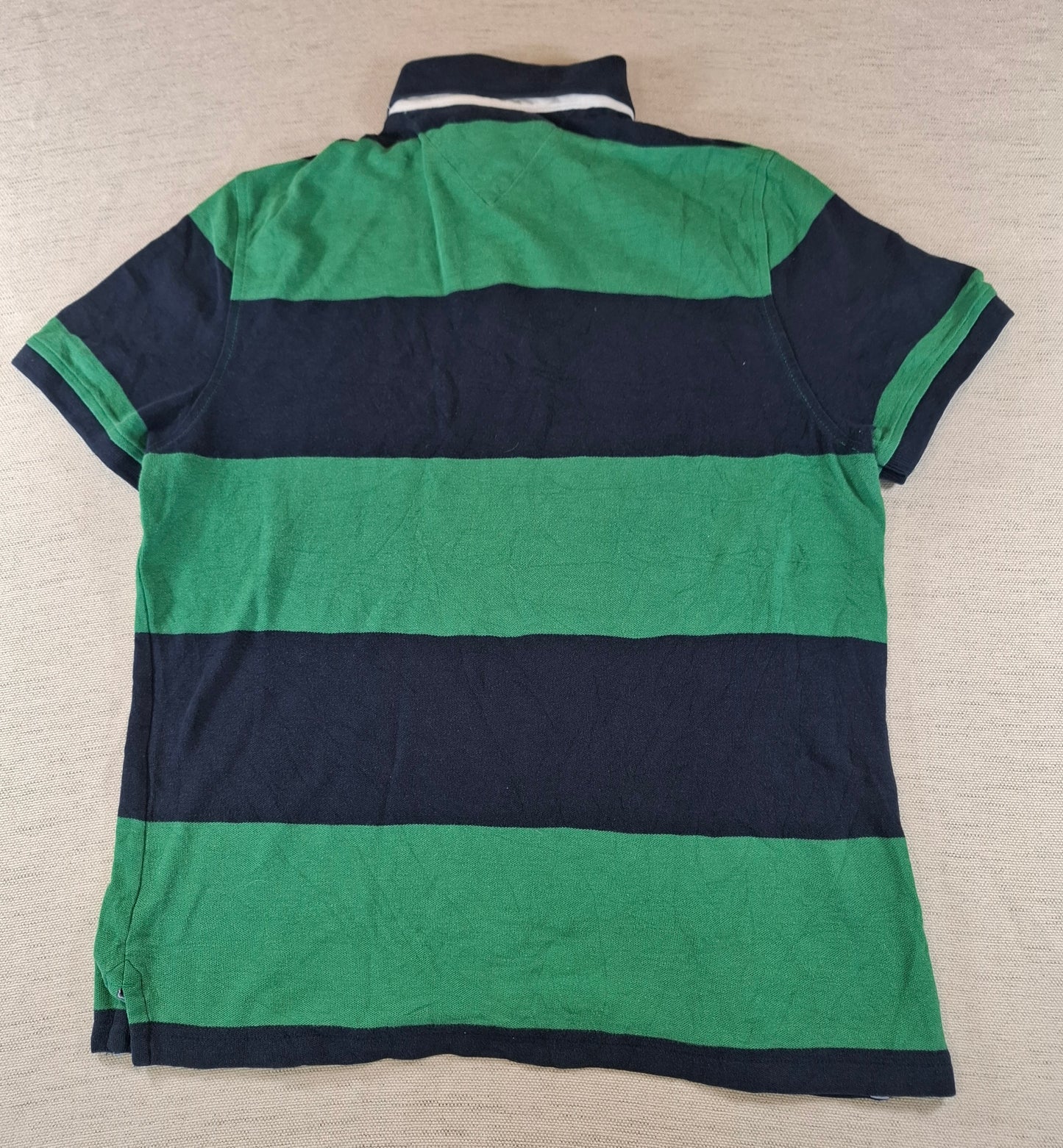 001254 Tommy Hilfiger Polo shirt size S Navy/ Green striped