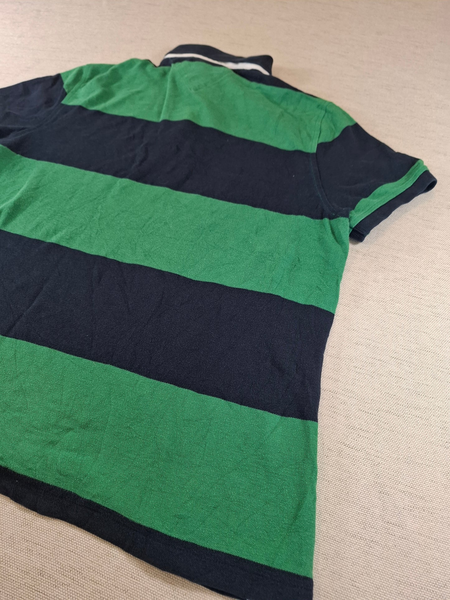 001254 Tommy Hilfiger Polo shirt size S Navy/ Green striped