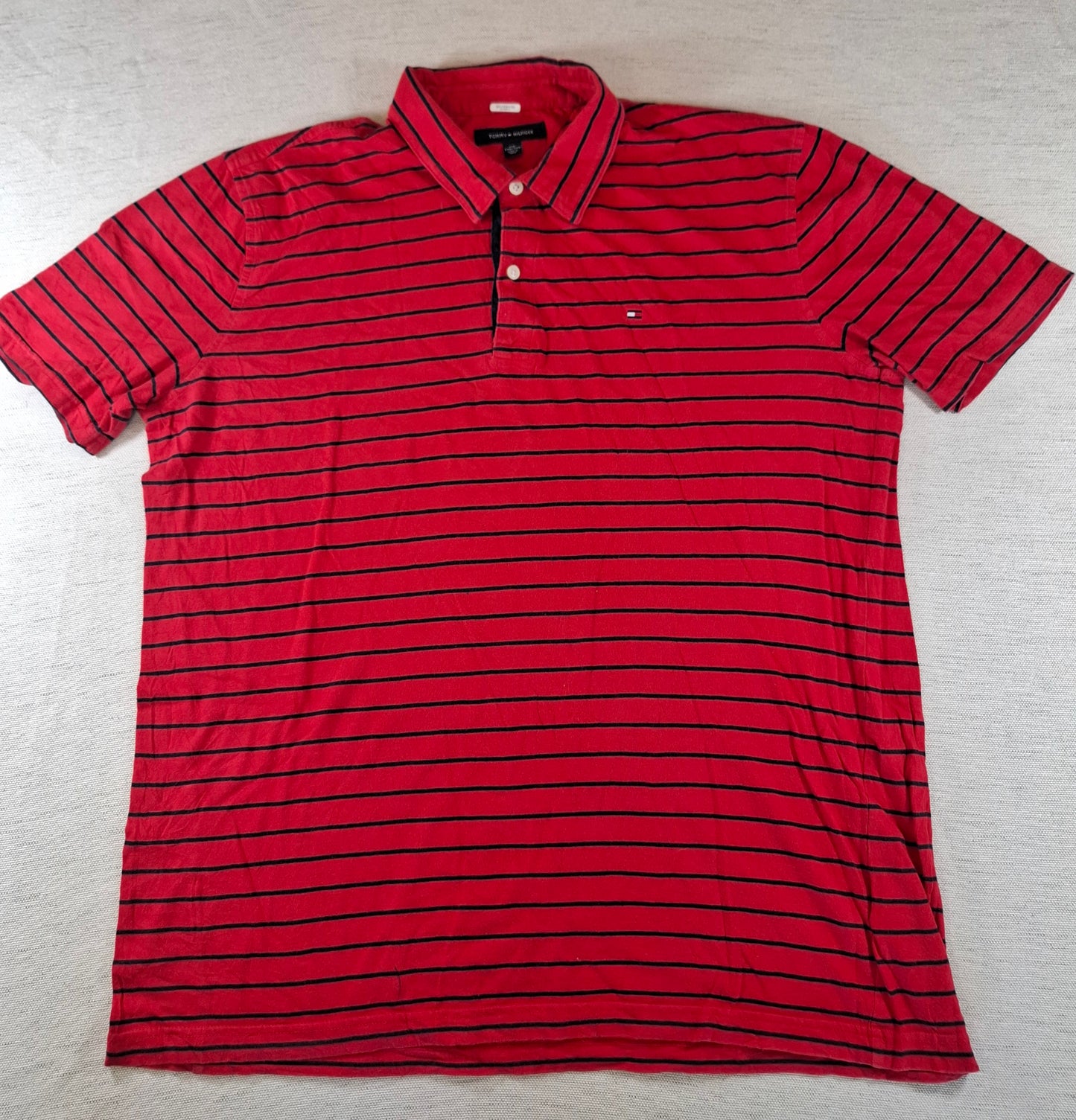001259 Tommy Hilfiger Polo shirt size XXL Red/ Navy striped