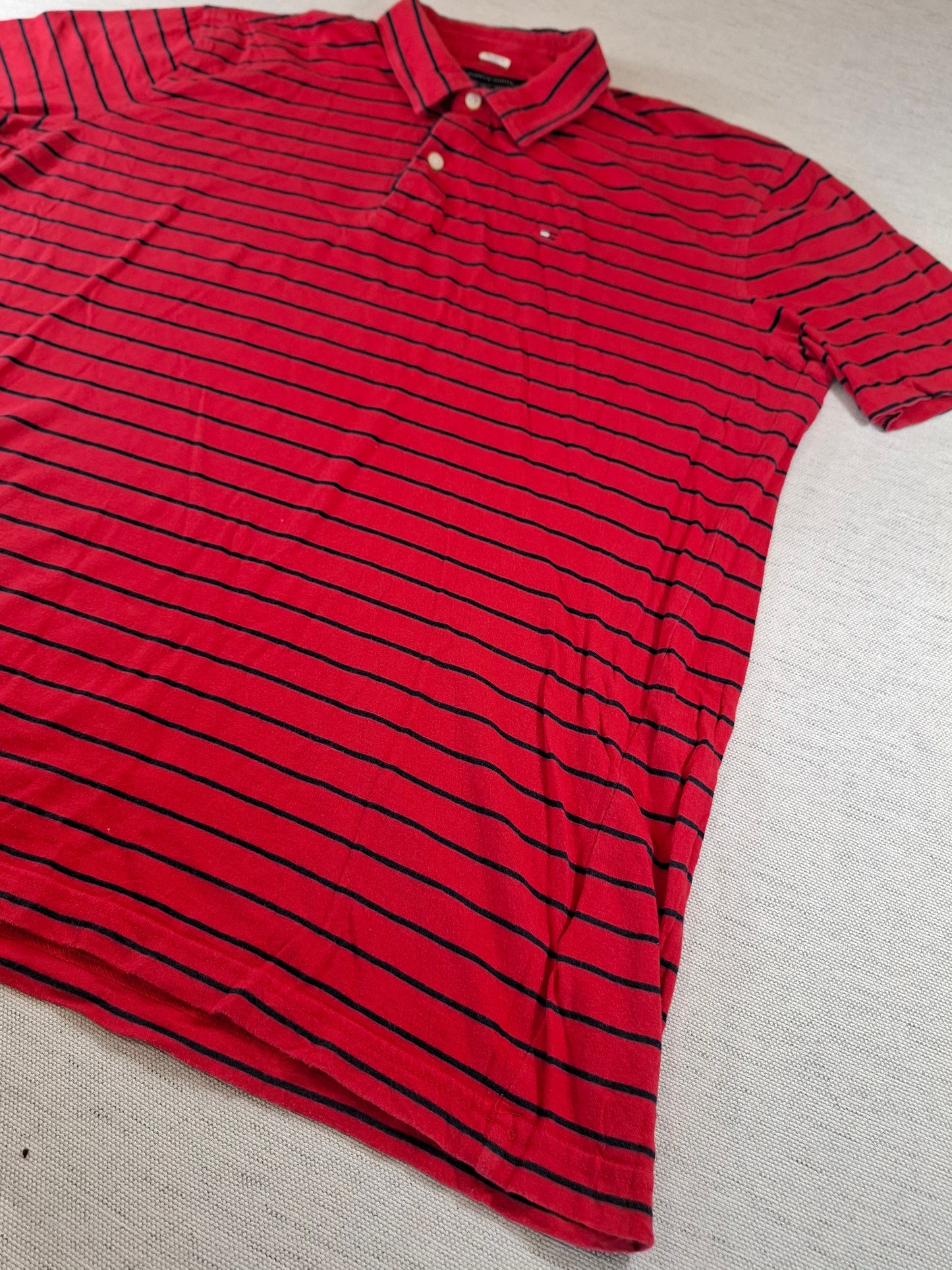 001259 Tommy Hilfiger Polo shirt size XXL Red/ Navy striped