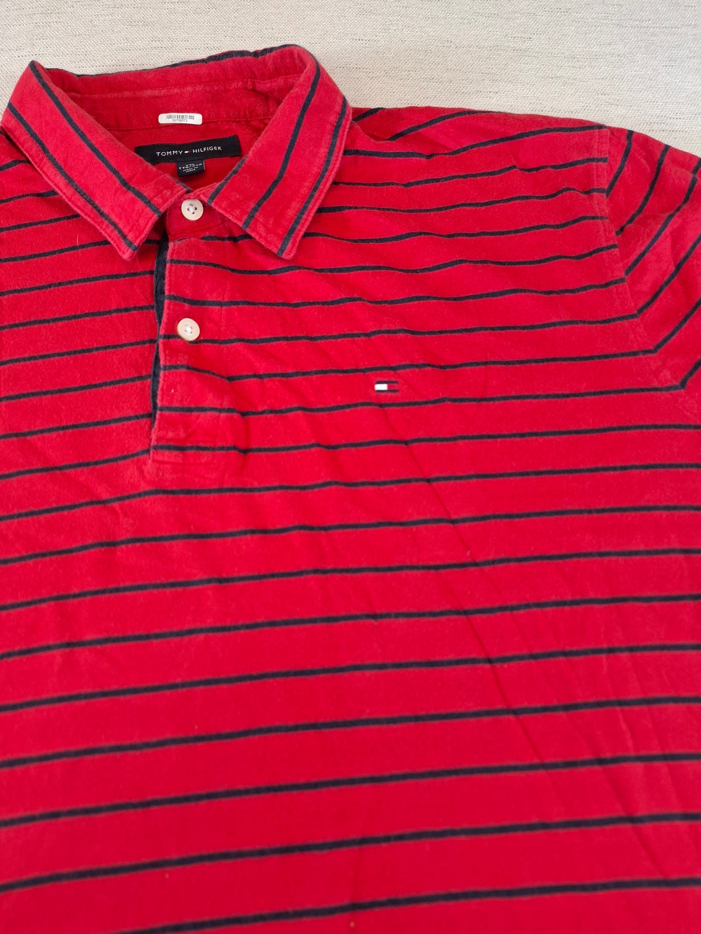 001259 Tommy Hilfiger Polo shirt size XXL Red/ Navy striped