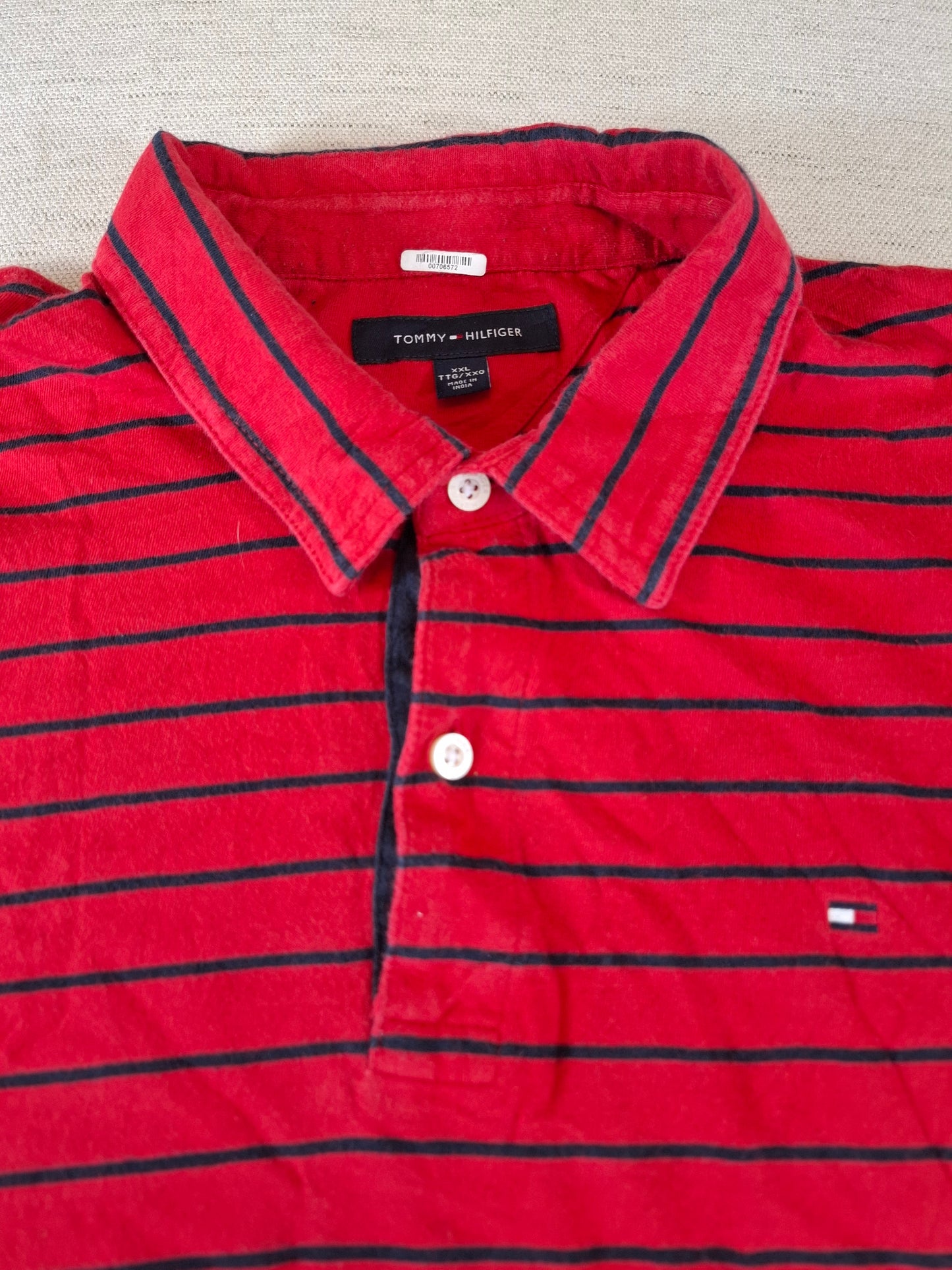 001259 Tommy Hilfiger Polo shirt size XXL Red/ Navy striped