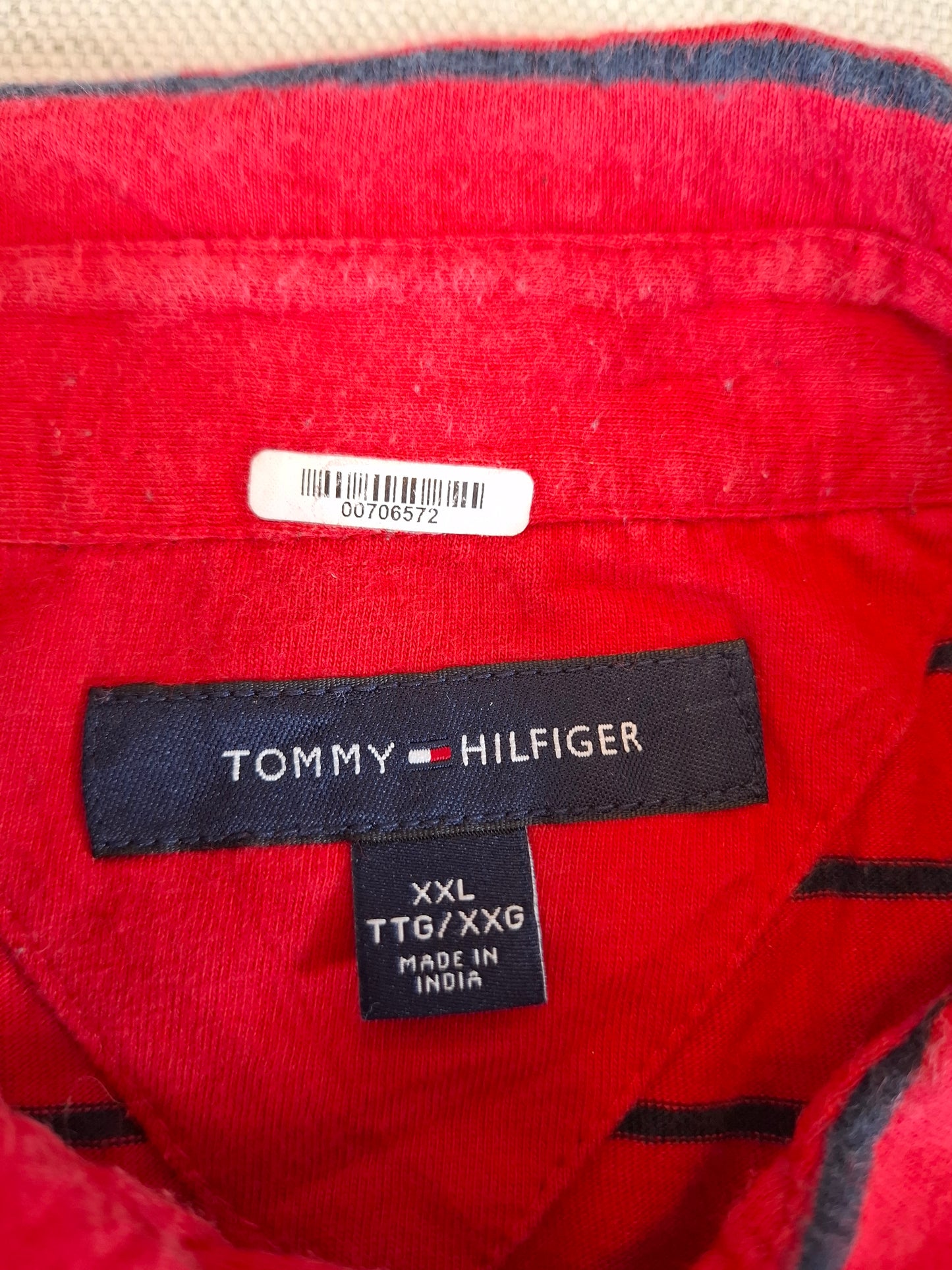 001259 Tommy Hilfiger Polo shirt size XXL Red/ Navy striped
