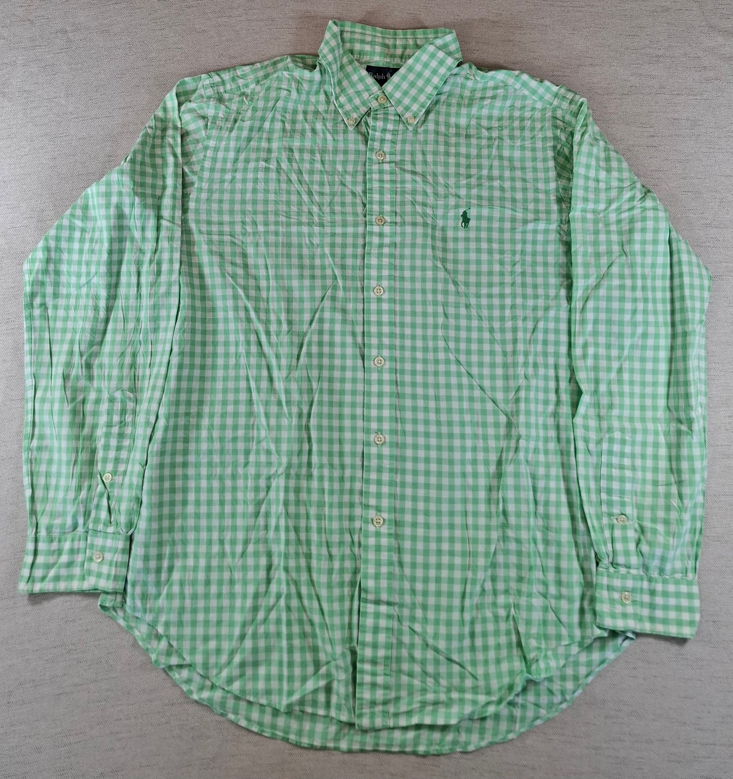 001265 Polo Ralph Lauren button down shirt size L Green/ White checkered