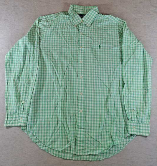 001265 Polo Ralph Lauren button down shirt size L Green/ White checkered