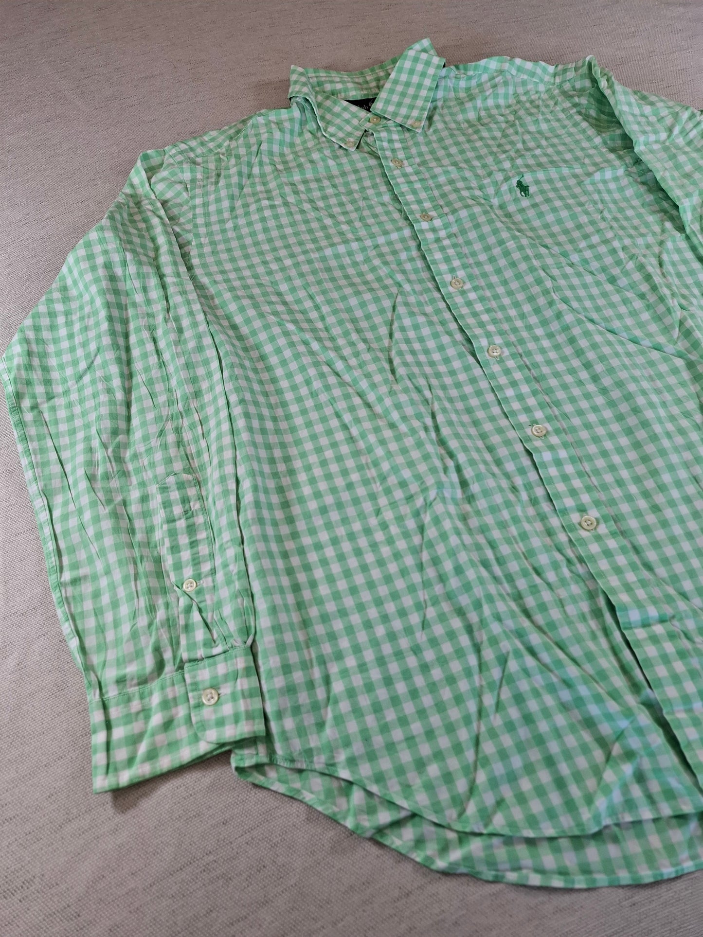001265 Polo Ralph Lauren button down shirt size L Green/ White checkered