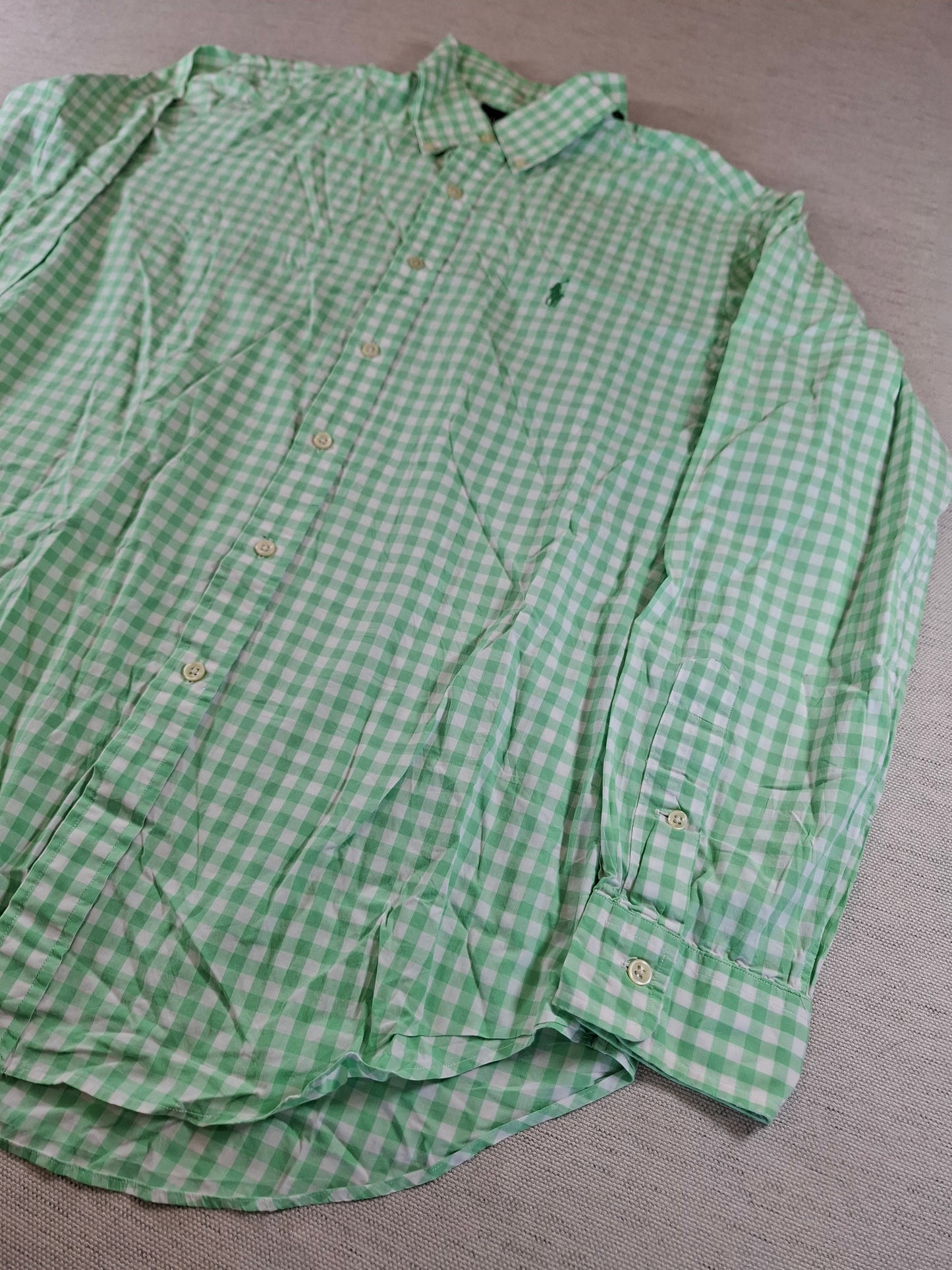 001265 Polo Ralph Lauren button down shirt size L Green/ White checkered