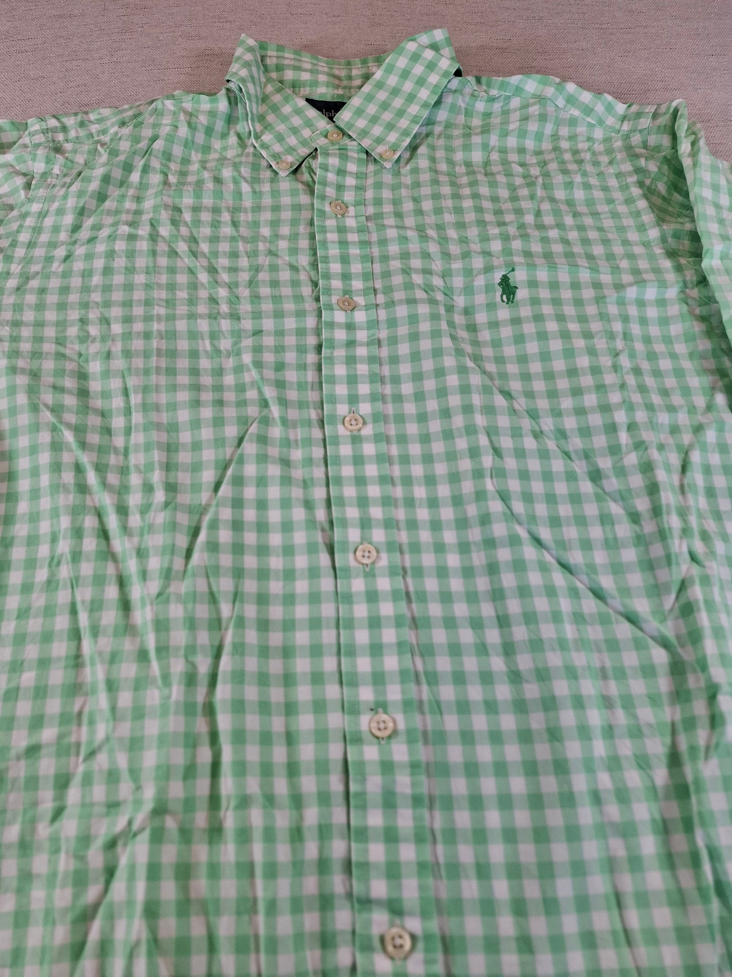 001265 Polo Ralph Lauren button down shirt size L Green/ White checkered