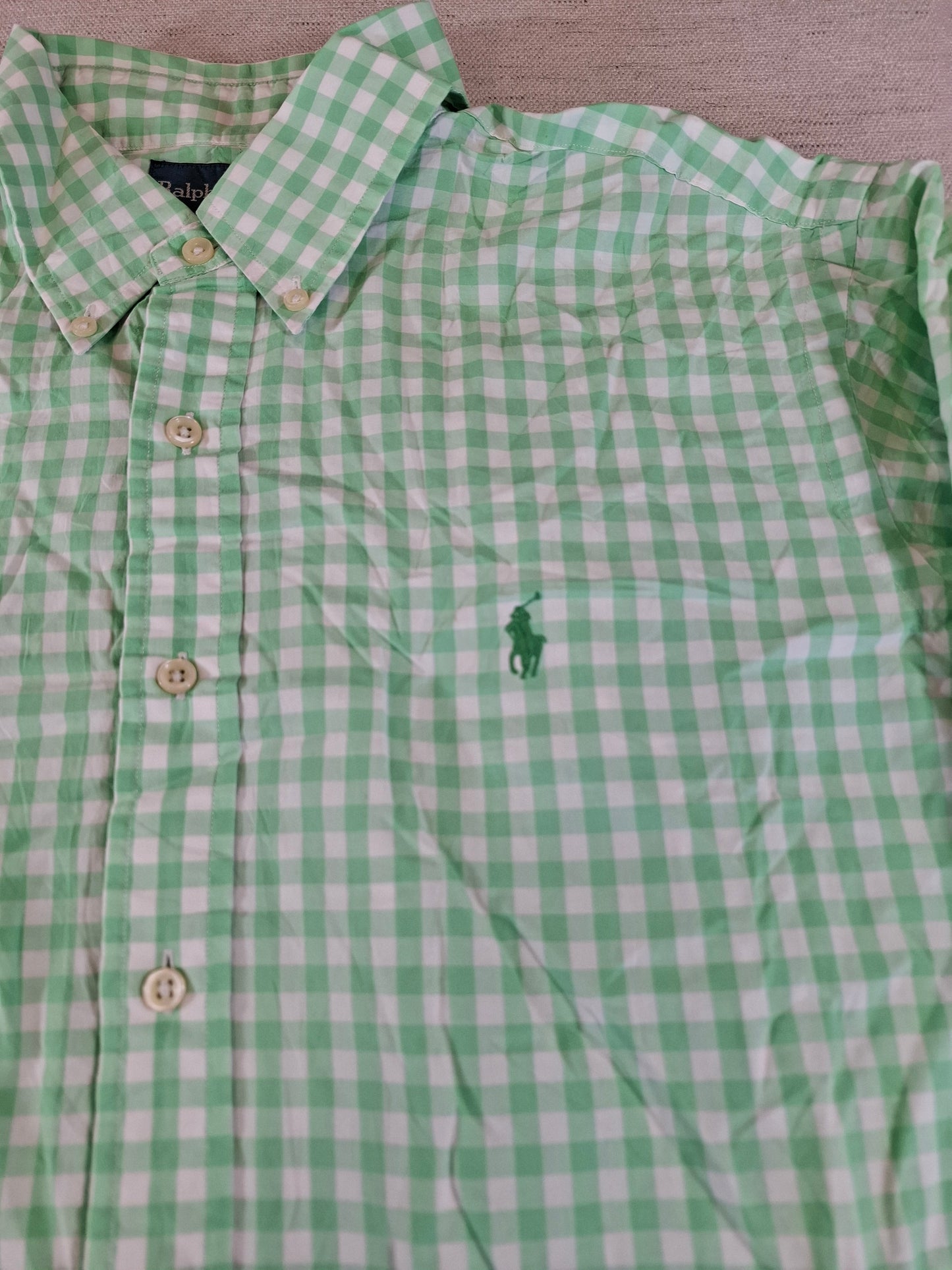 001265 Polo Ralph Lauren button down shirt size L Green/ White checkered