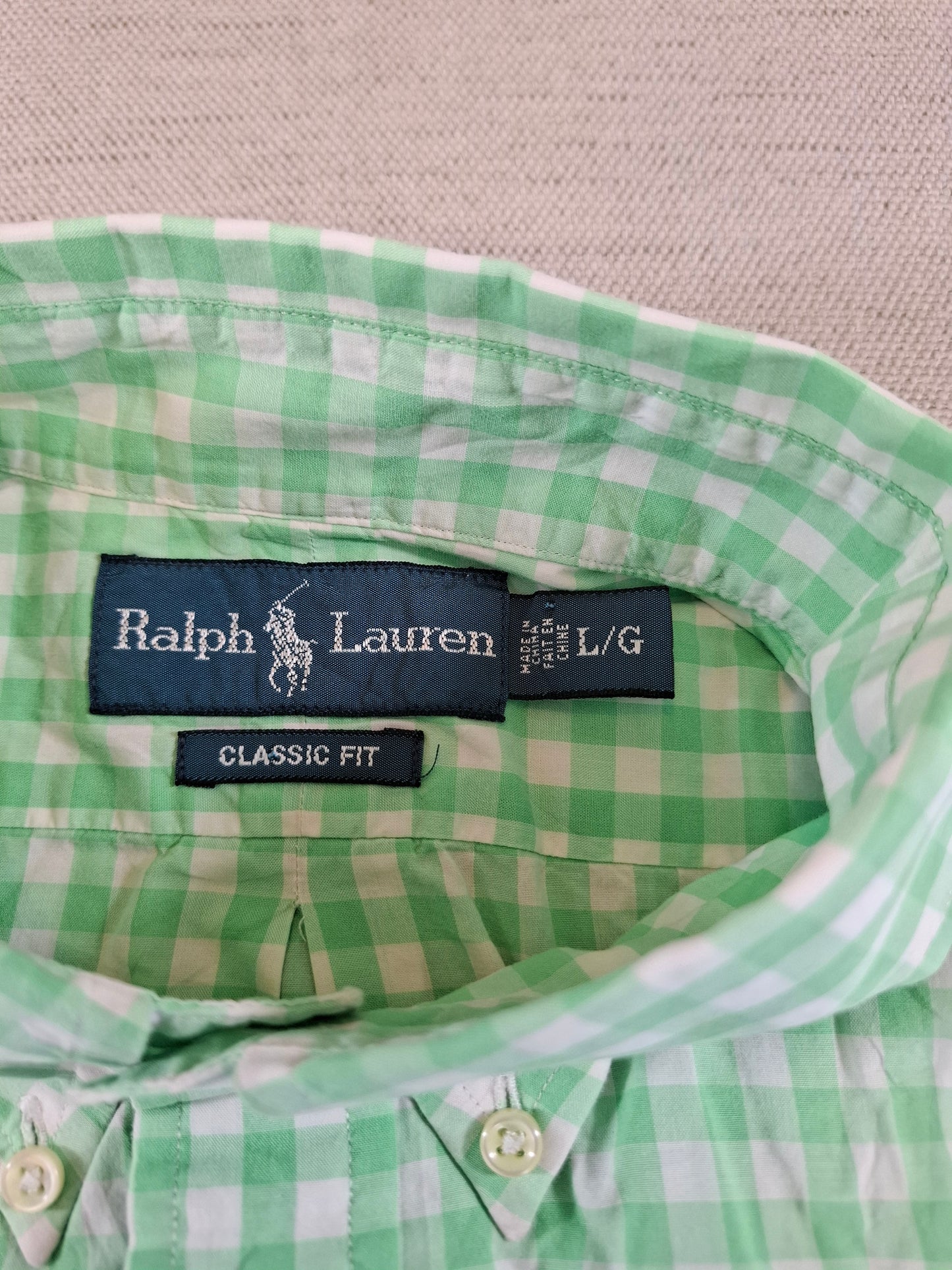 001265 Polo Ralph Lauren button down shirt size L Green/ White checkered