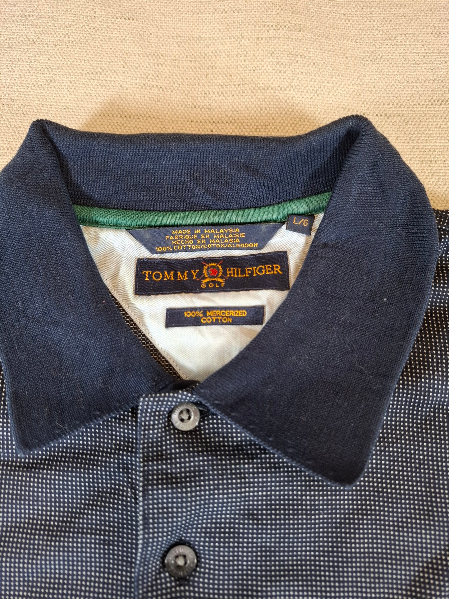 001269 Tommy Hilfiger Polo shirt size L Navy/ White 'spots'