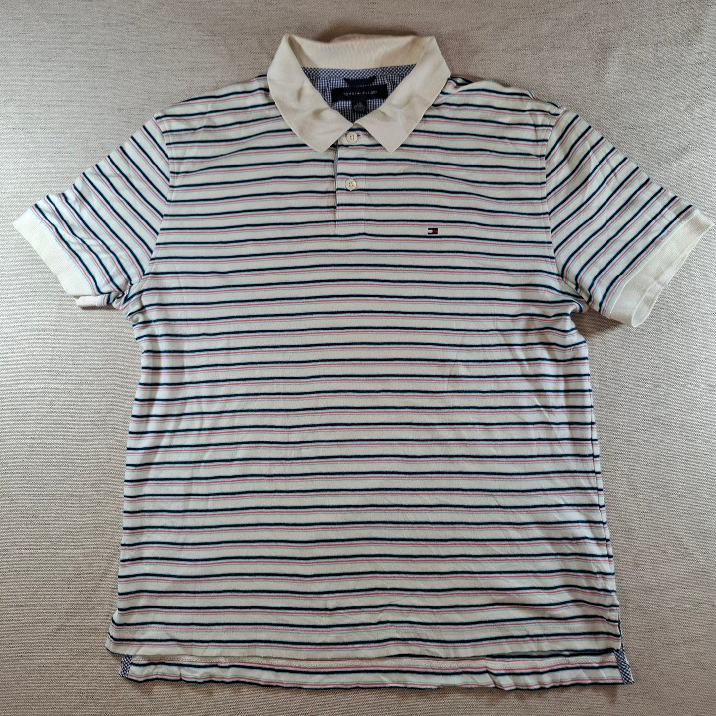 001298 Tommy Hilfiger Polo shirt size L White/ Multicolor stripes