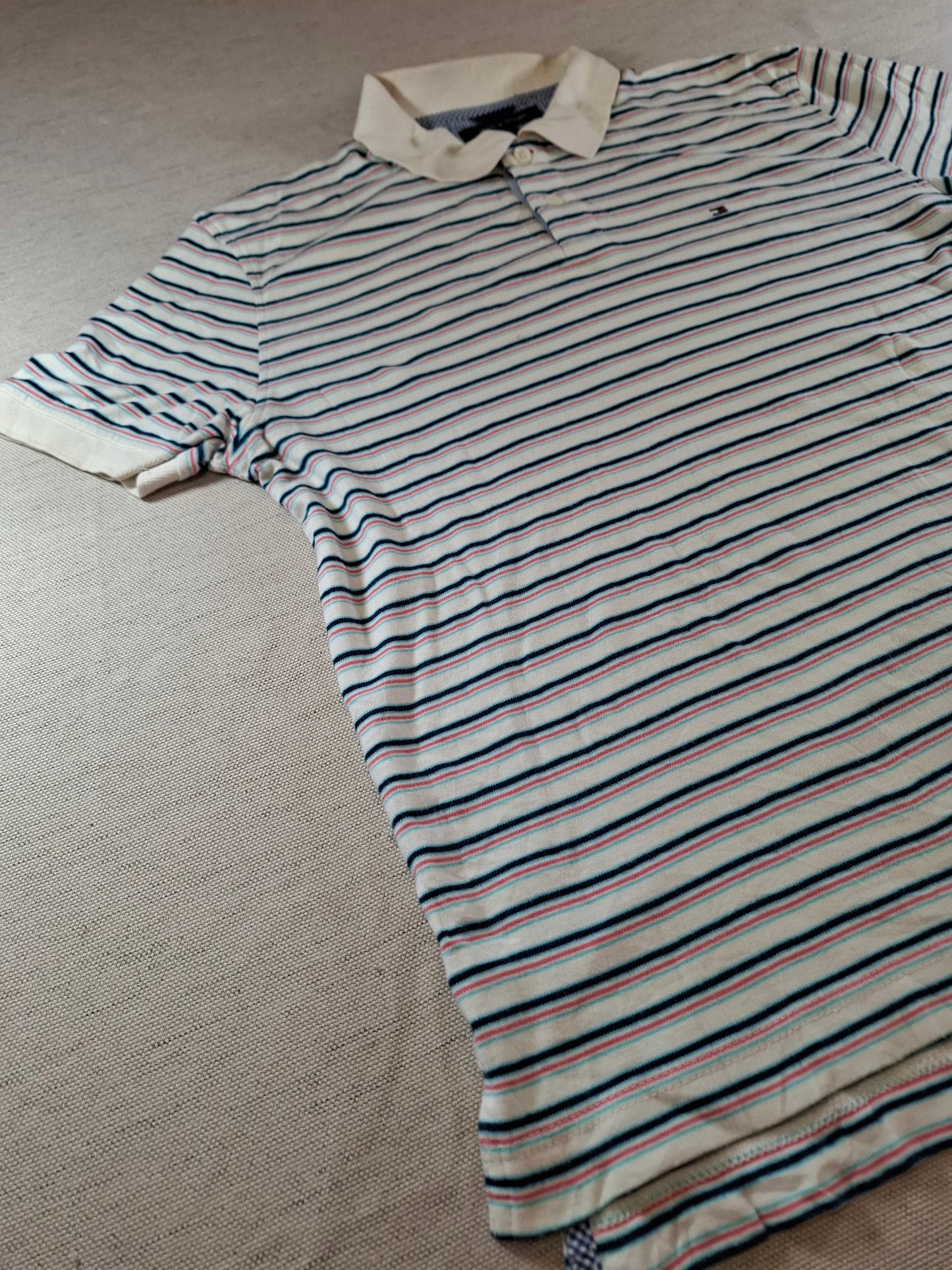 001298 Tommy Hilfiger Polo shirt size L White/ Multicolor stripes