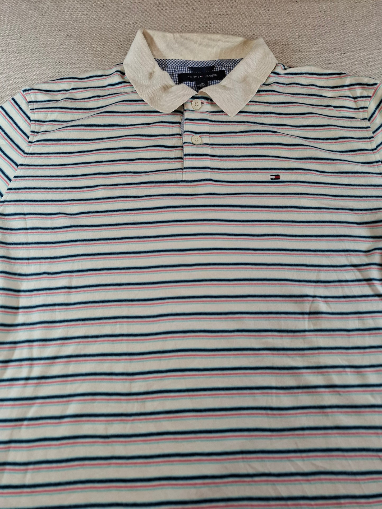 001298 Tommy Hilfiger Polo shirt size L White/ Multicolor stripes