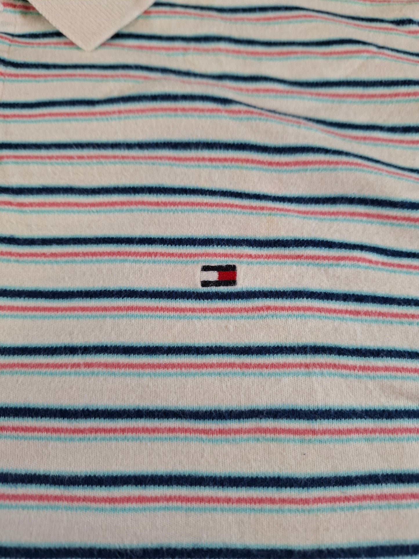 001298 Tommy Hilfiger Polo shirt size L White/ Multicolor stripes