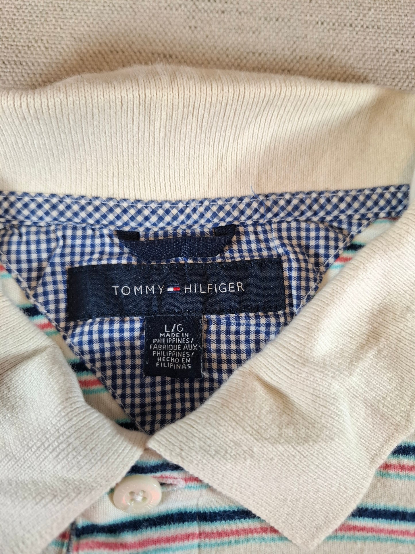 001298 Tommy Hilfiger Polo shirt size L White/ Multicolor stripes