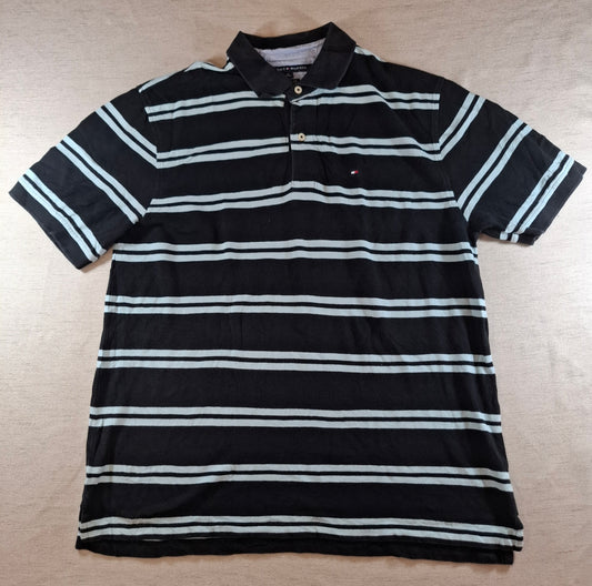 001299 Tommy Hilfiger Polo shirt size XL Black/ Lightblue stripes