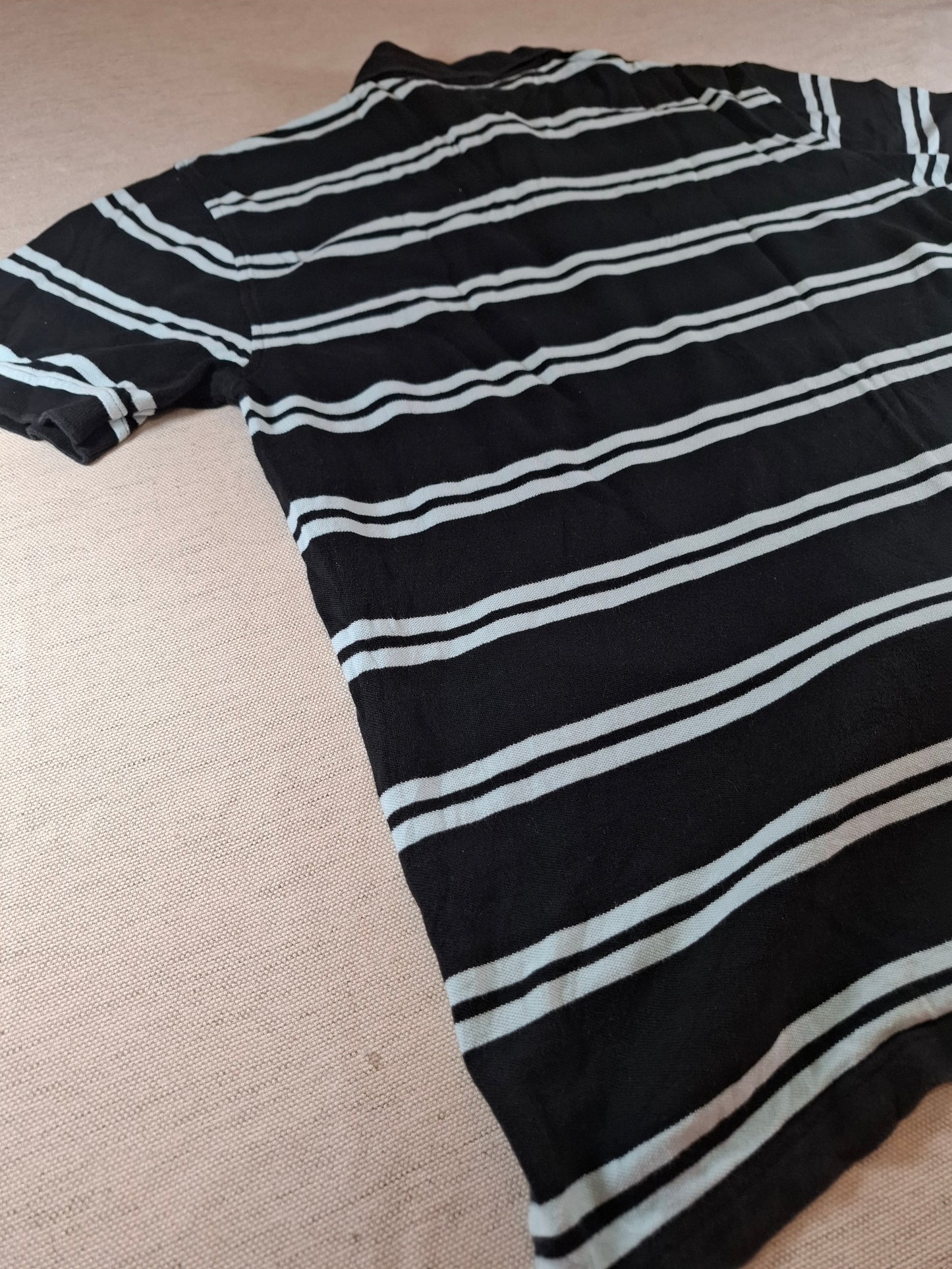 001299 Tommy Hilfiger Polo shirt size XL Black/ Lightblue stripes