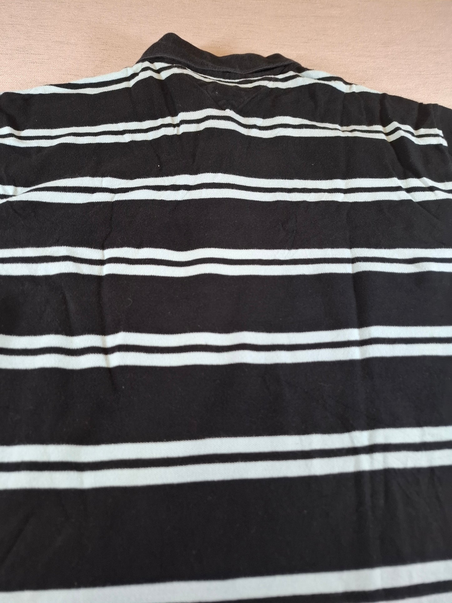001299 Tommy Hilfiger Polo shirt size XL Black/ Lightblue stripes