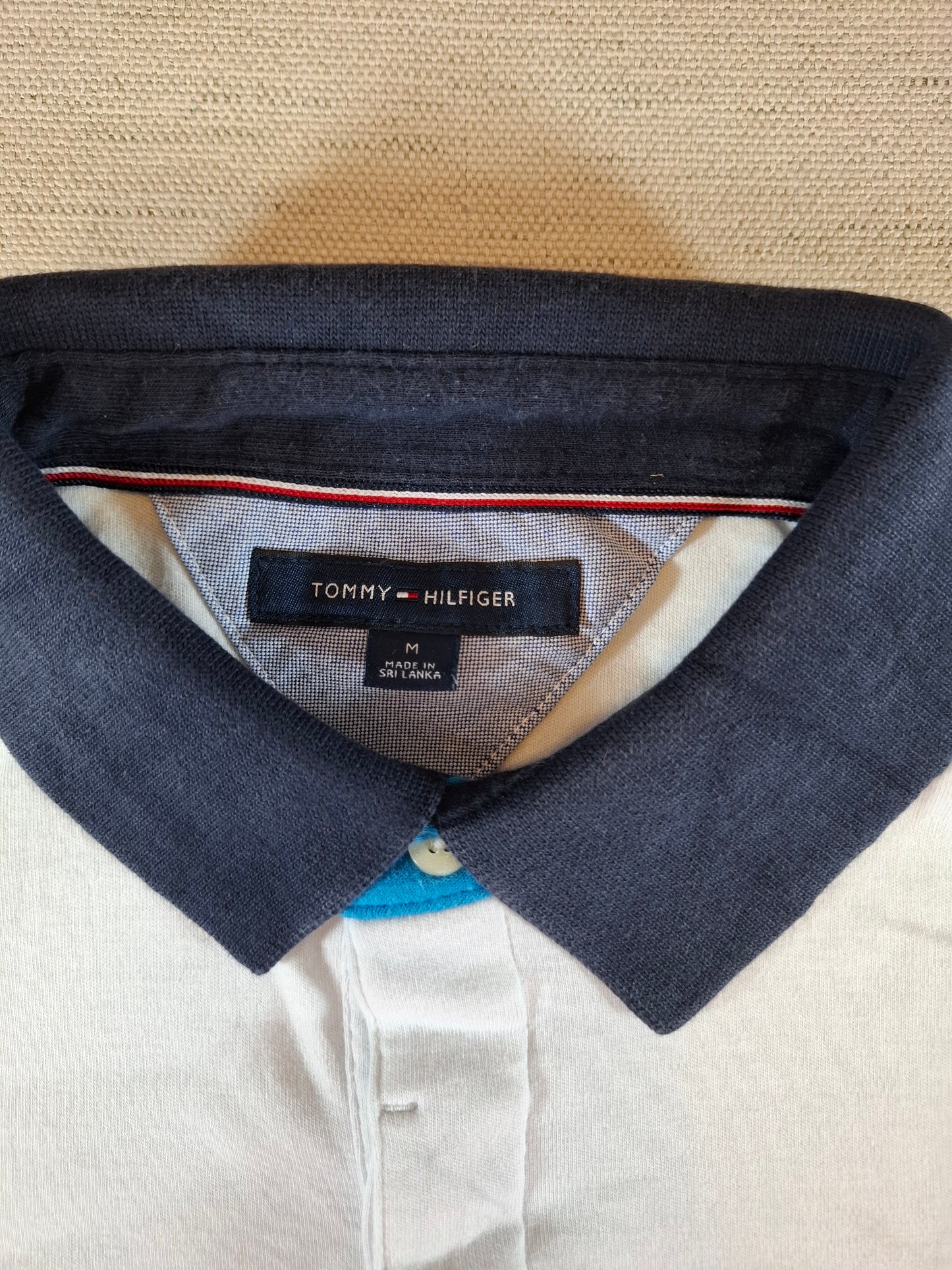 001302 Tommy Hilfiger Polo shirt size M White/ Grey stripes