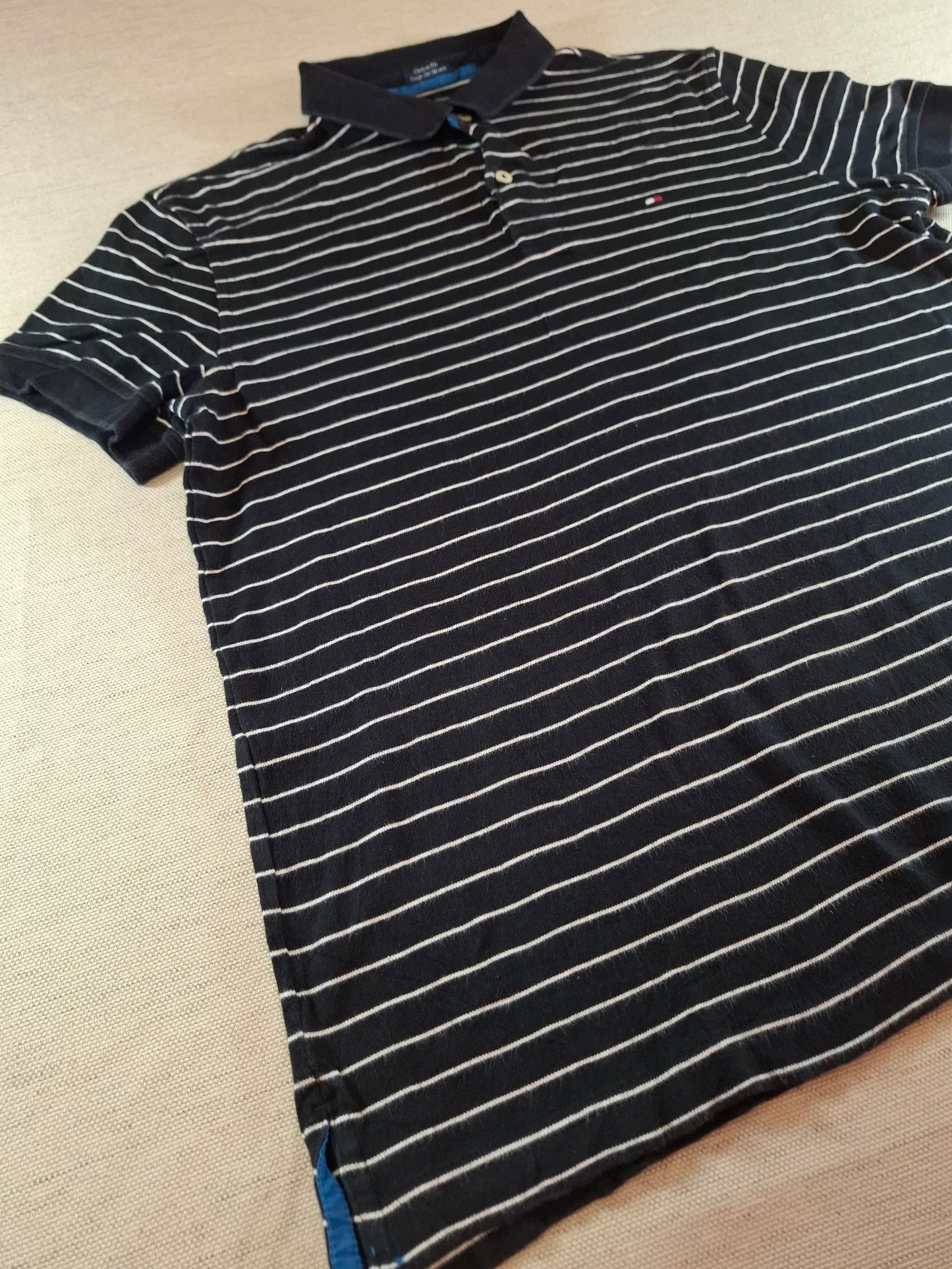 001321 Tommy Hilfiger Polo shirt size M Black/ White stripes