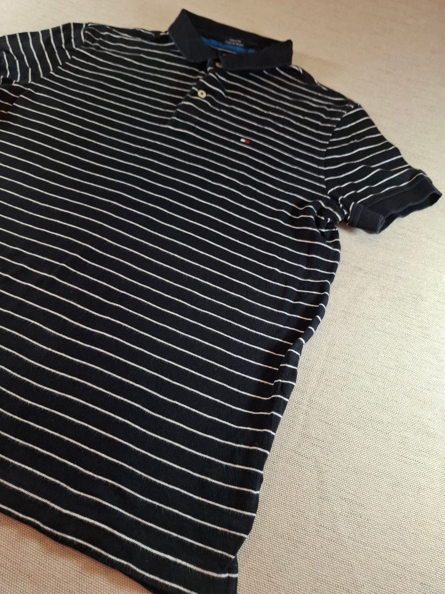 001321 Tommy Hilfiger Polo shirt size M Black/ White stripes