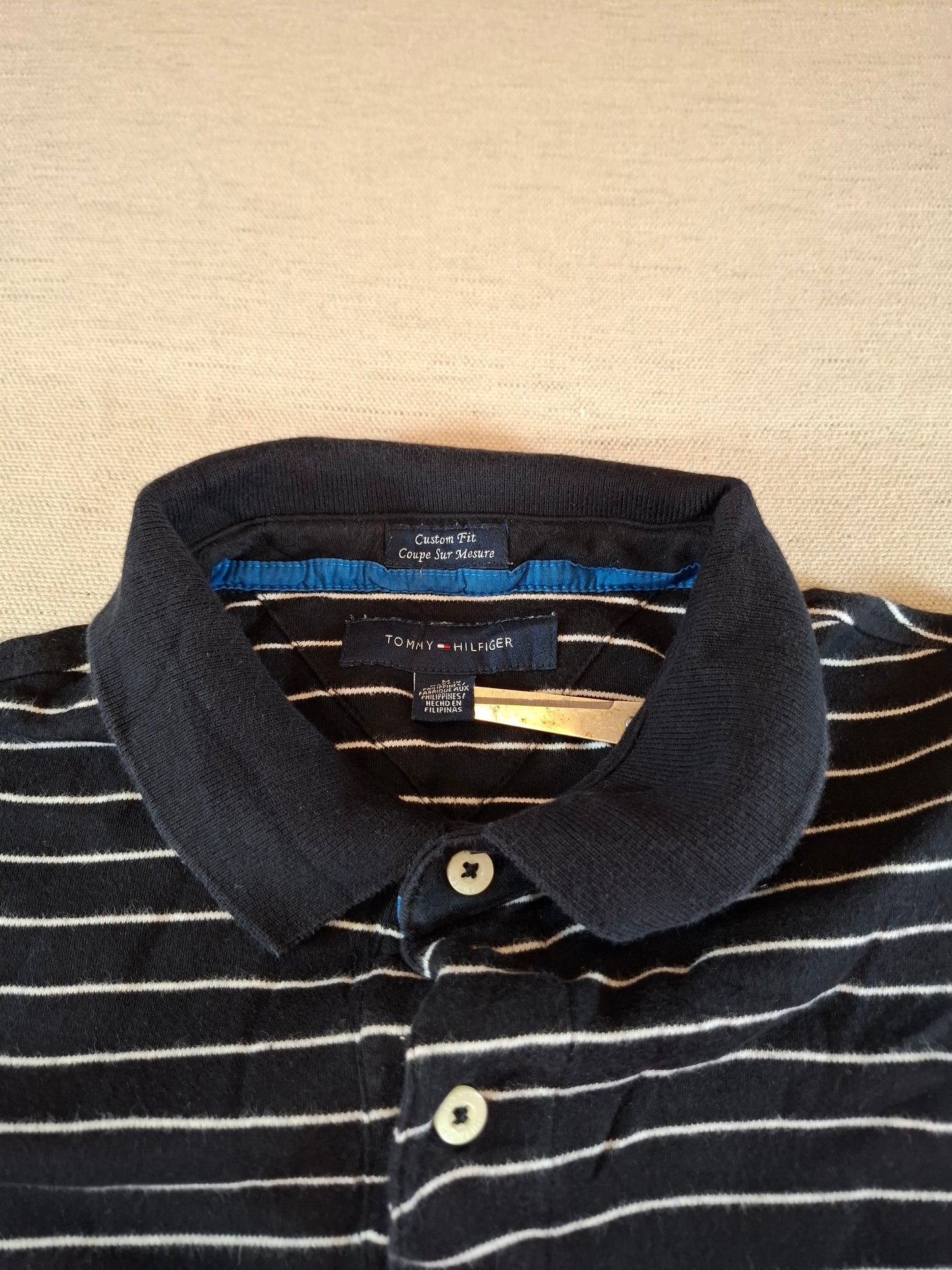 001321 Tommy Hilfiger Polo shirt size M Black/ White stripes