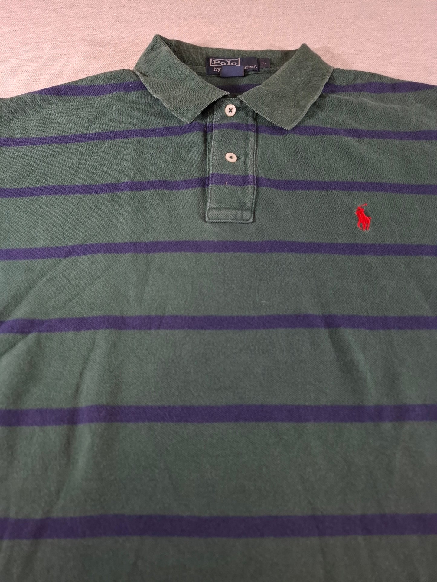 001339 Polo Ralph Lauren Polo shirt size L Green/ navy striped