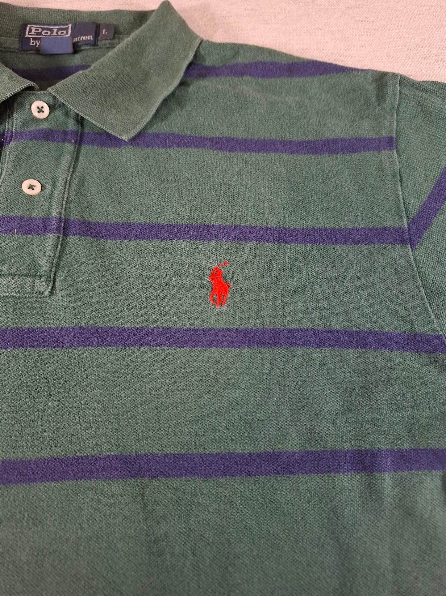 001339 Polo Ralph Lauren Polo shirt size L Green/ navy striped