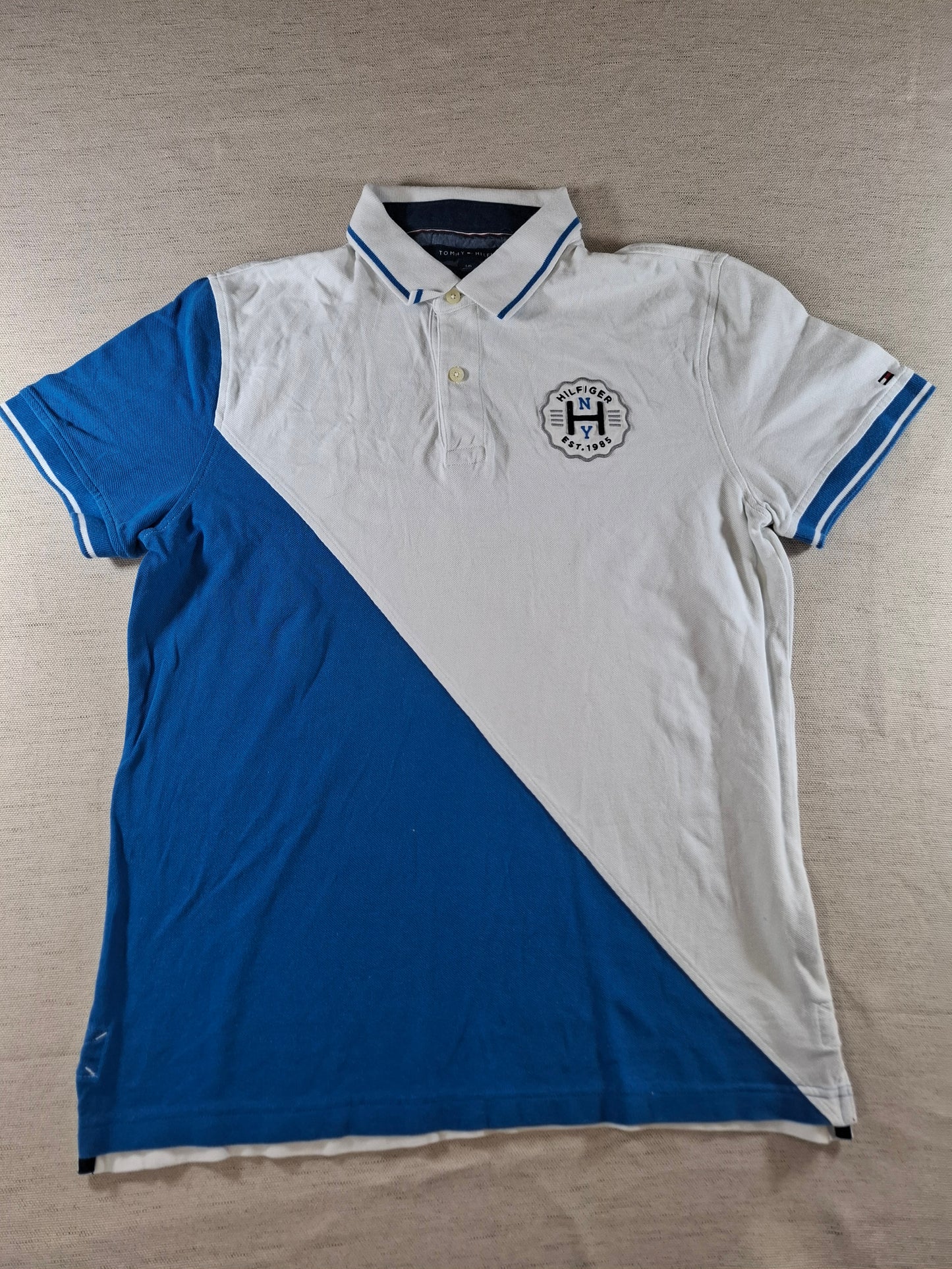001346 Tommy Hilfiger Polo shirt size L Blue/ White diagonal