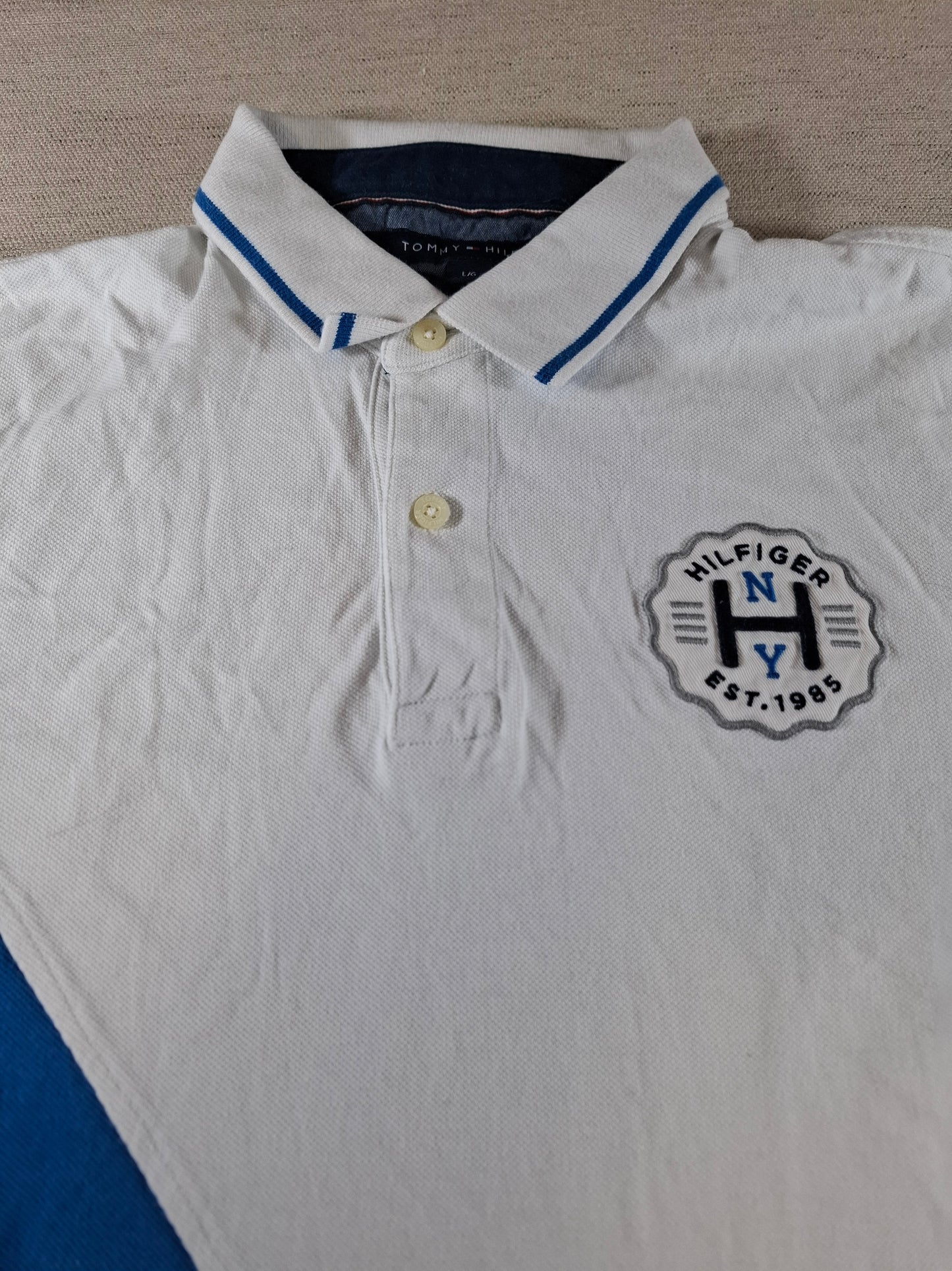 001346 Tommy Hilfiger Polo shirt size L Blue/ White diagonal