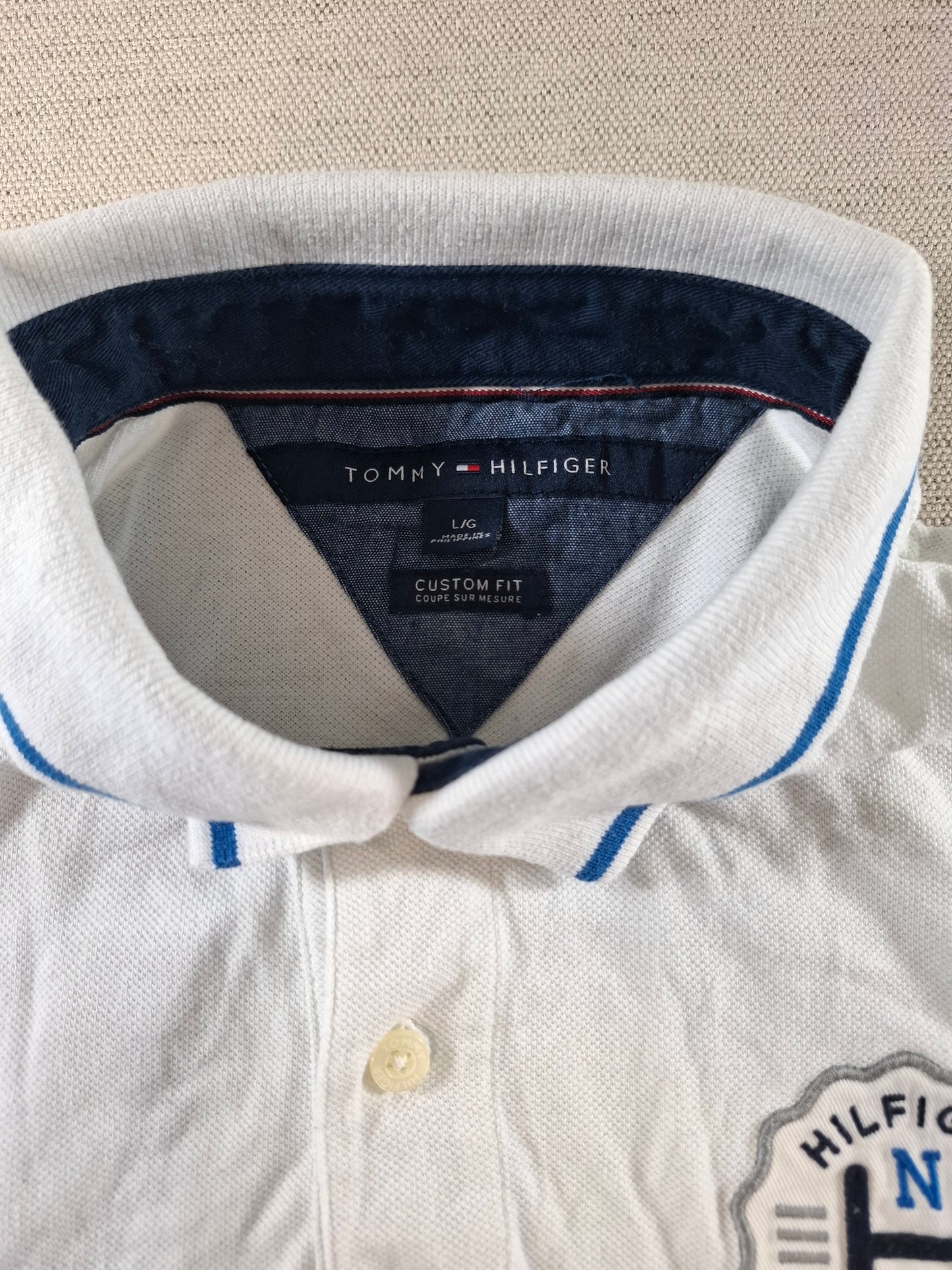 001346 Tommy Hilfiger Polo shirt size L Blue/ White diagonal