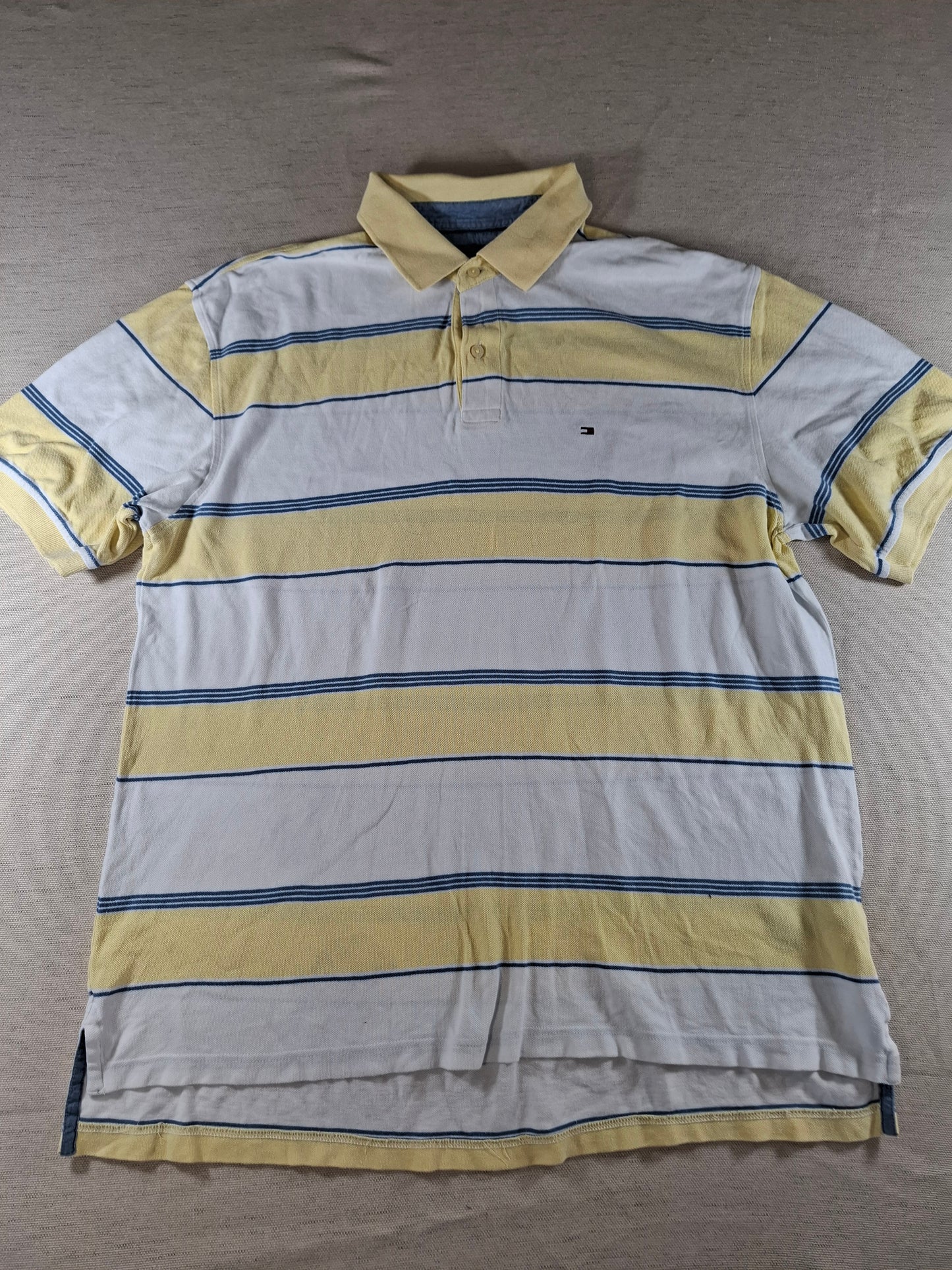 001348 Tommy Hilfiger Polo shirt size XL Yellow/ White/ Blue stripes