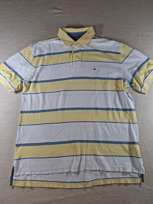 001348 Tommy Hilfiger Polo shirt size XL Yellow/ White/ Blue stripes