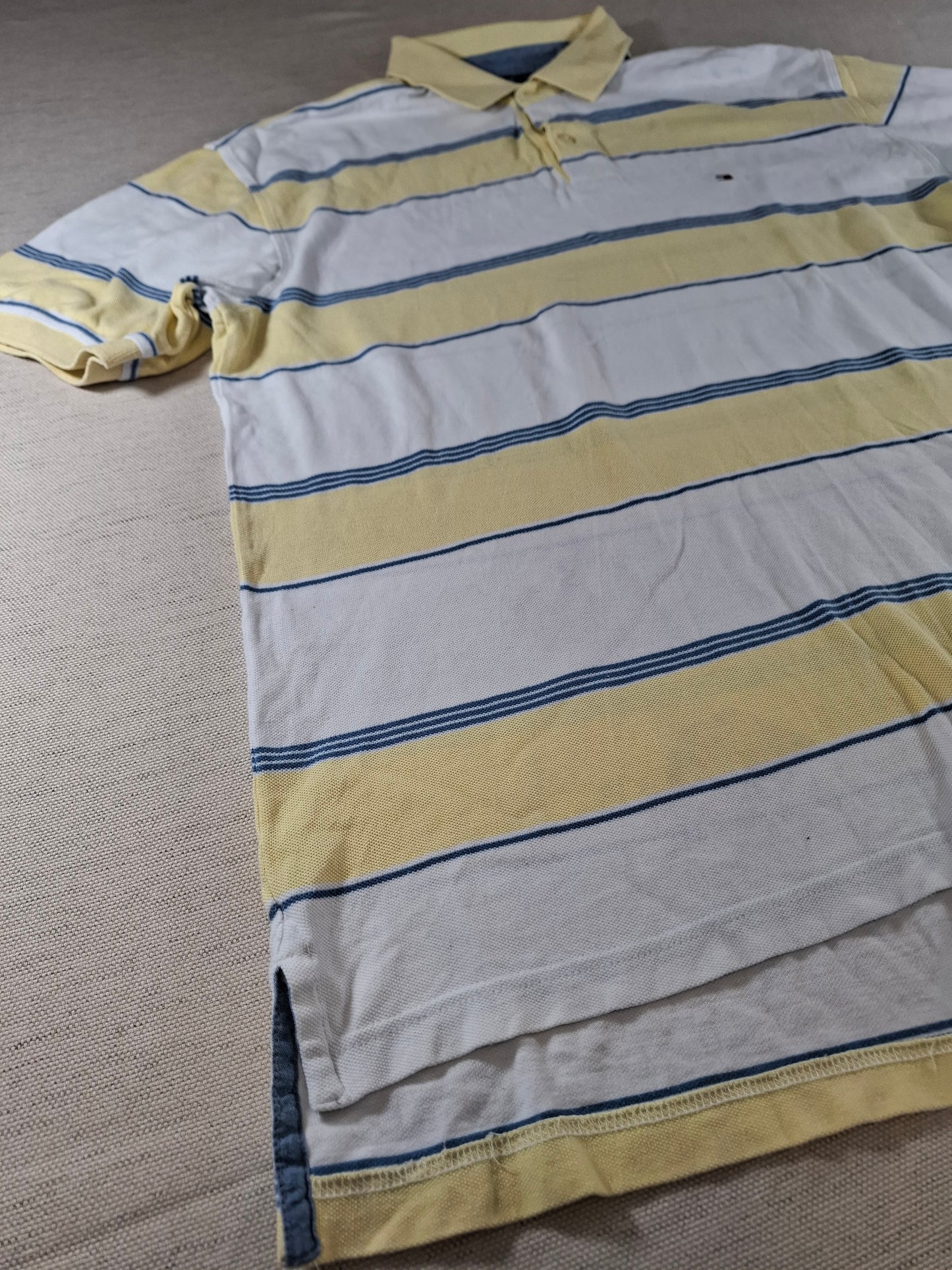 001348 Tommy Hilfiger Polo shirt size XL Yellow/ White/ Blue stripes